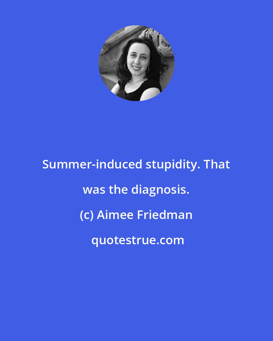 Aimee Friedman: Summer-induced stupidity. That was the diagnosis.