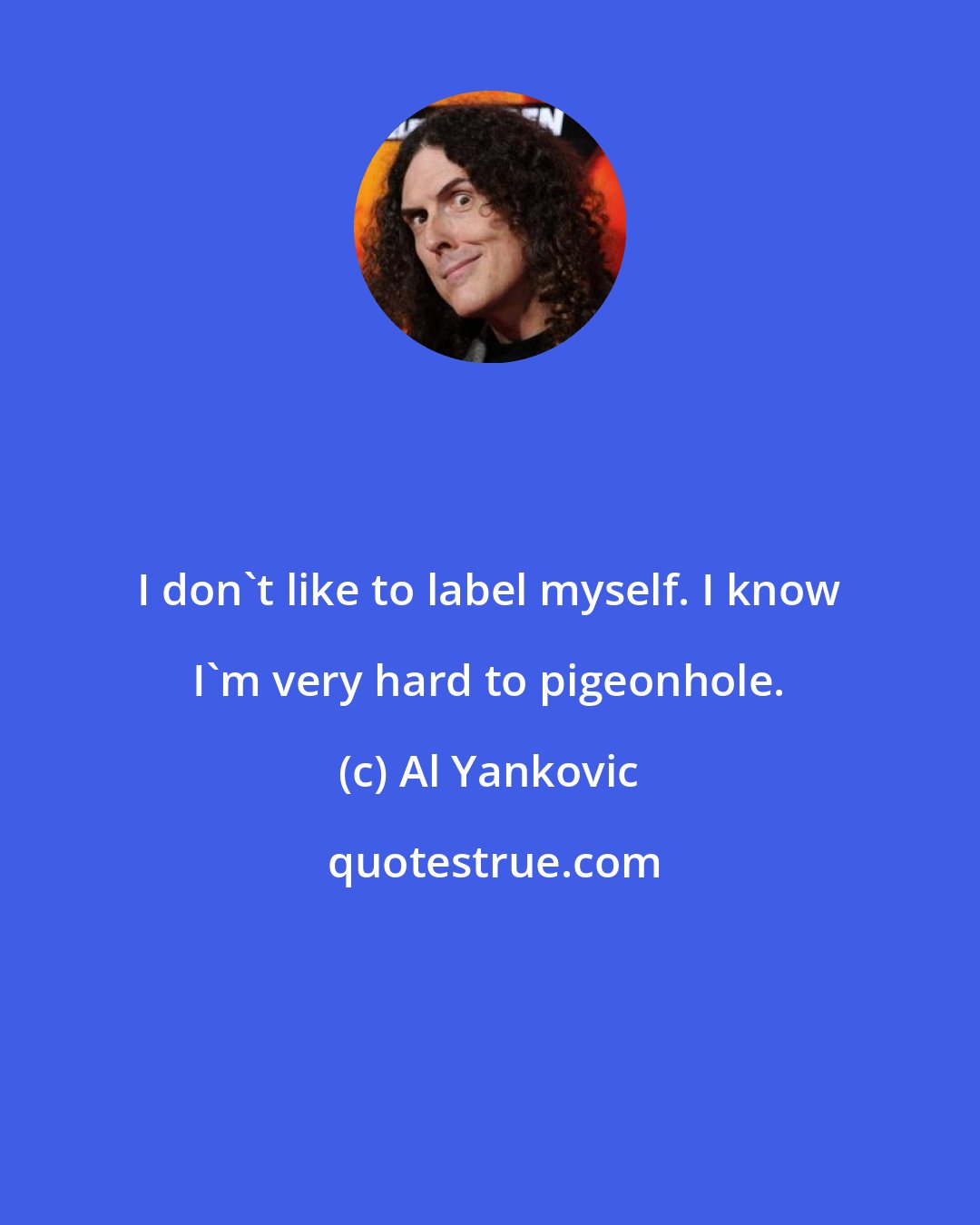 Al Yankovic: I don't like to label myself. I know I'm very hard to pigeonhole.