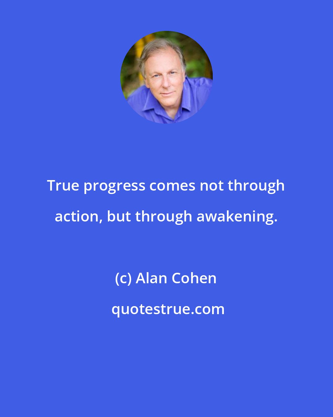 Alan Cohen: True progress comes not through action, but through awakening.