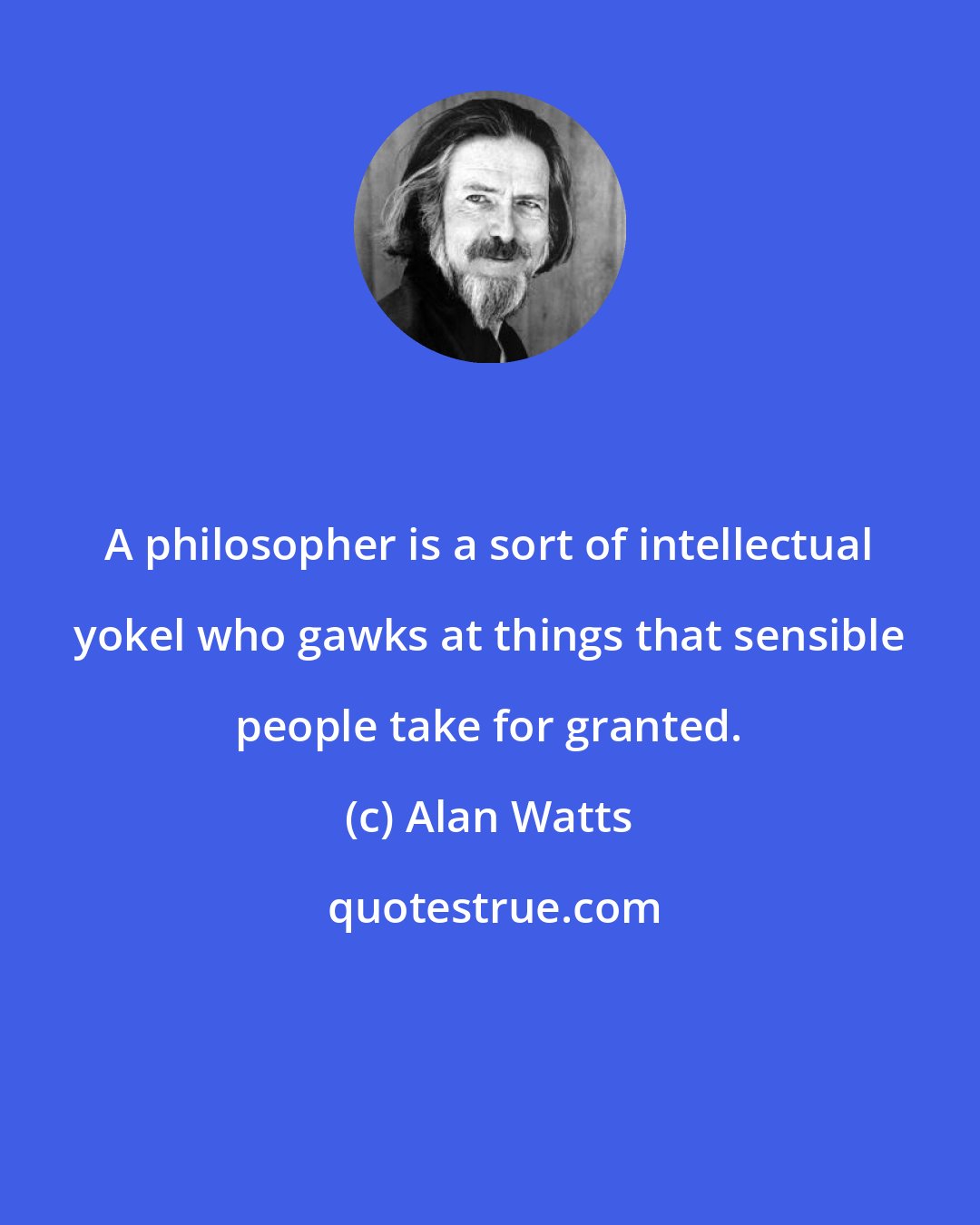 Alan Watts: A philosopher is a sort of intellectual yokel who gawks at things that sensible people take for granted.