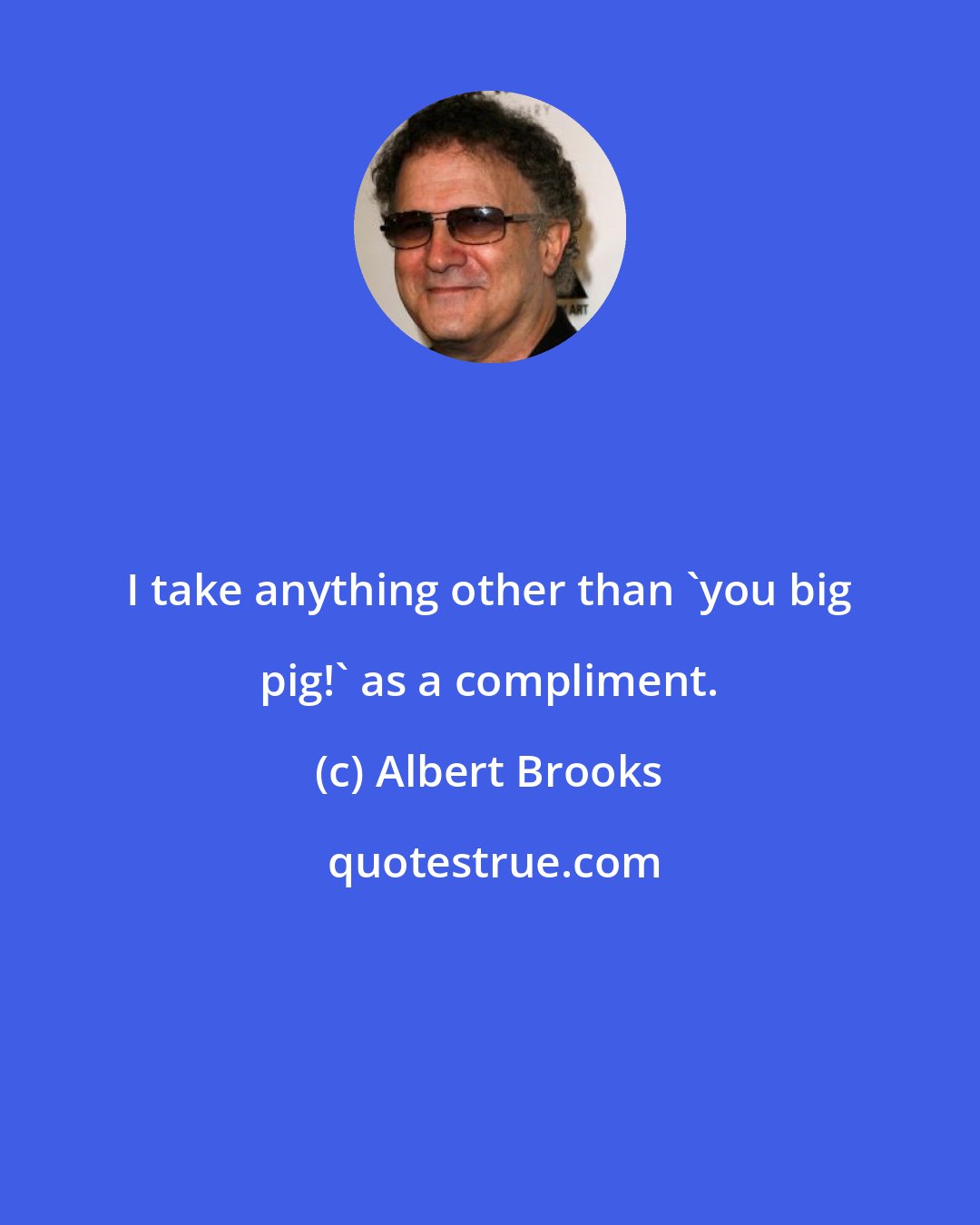 Albert Brooks: I take anything other than 'you big pig!' as a compliment.