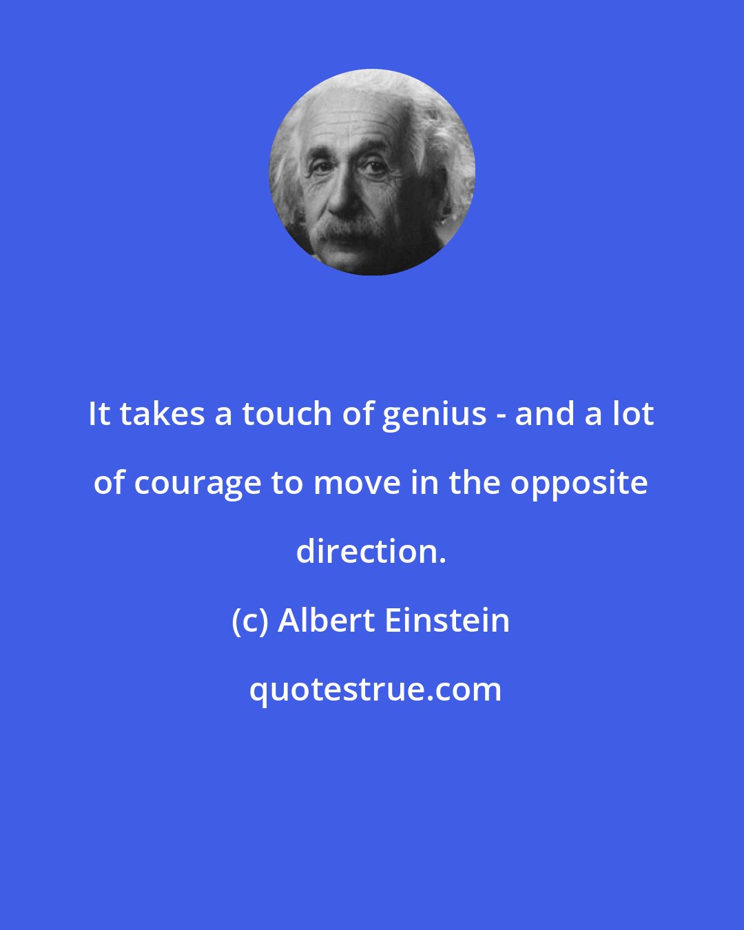 Albert Einstein: It takes a touch of genius - and a lot of courage to move in the opposite direction.