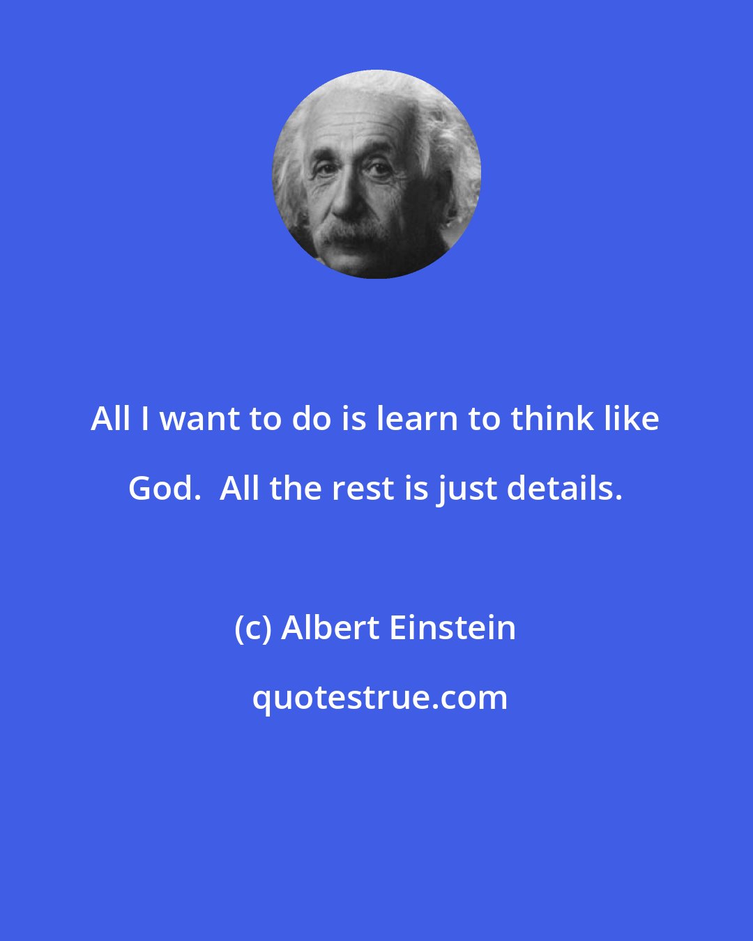 Albert Einstein: All I want to do is learn to think like God.  All the rest is just details.