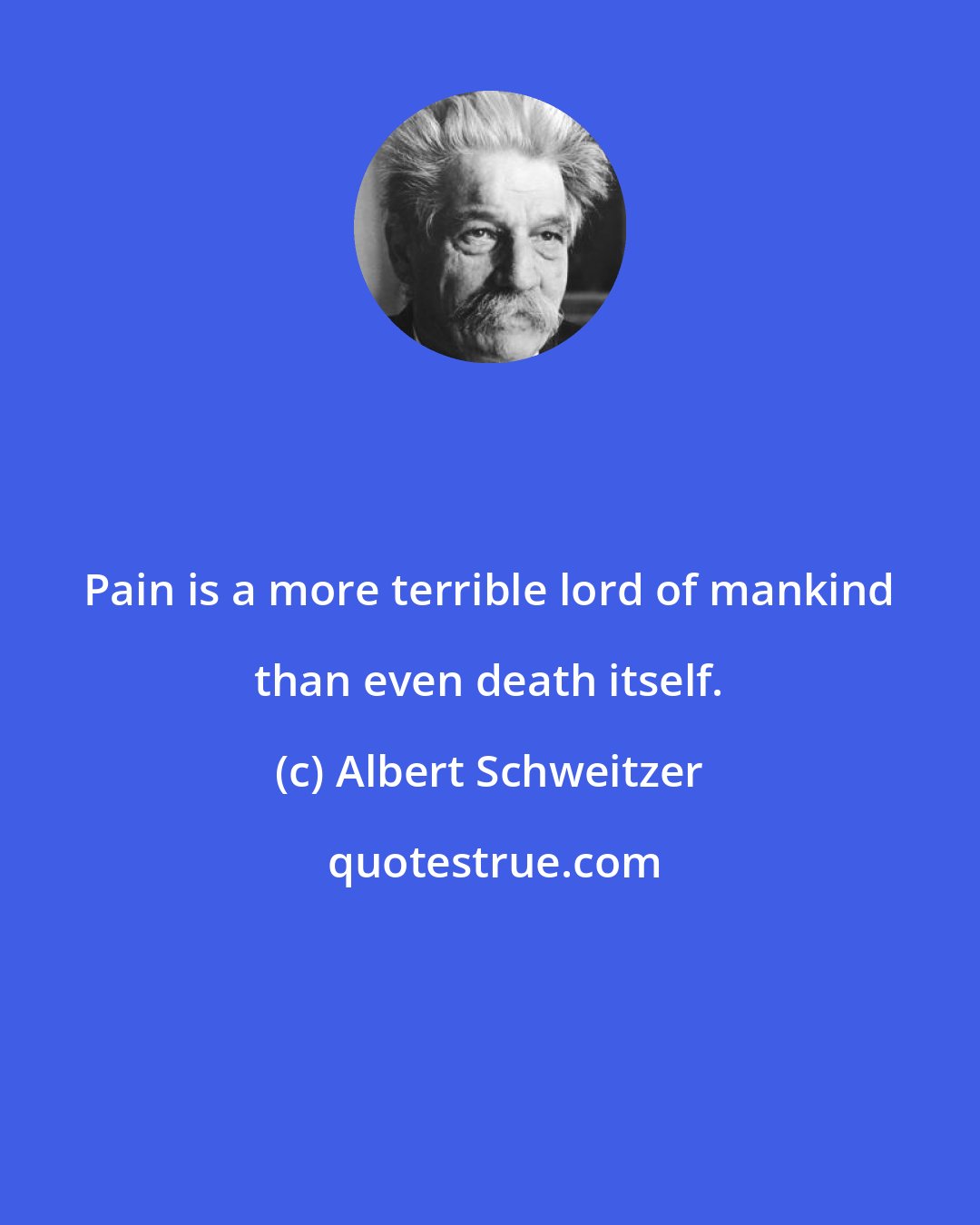 Albert Schweitzer: Pain is a more terrible lord of mankind than even death itself.