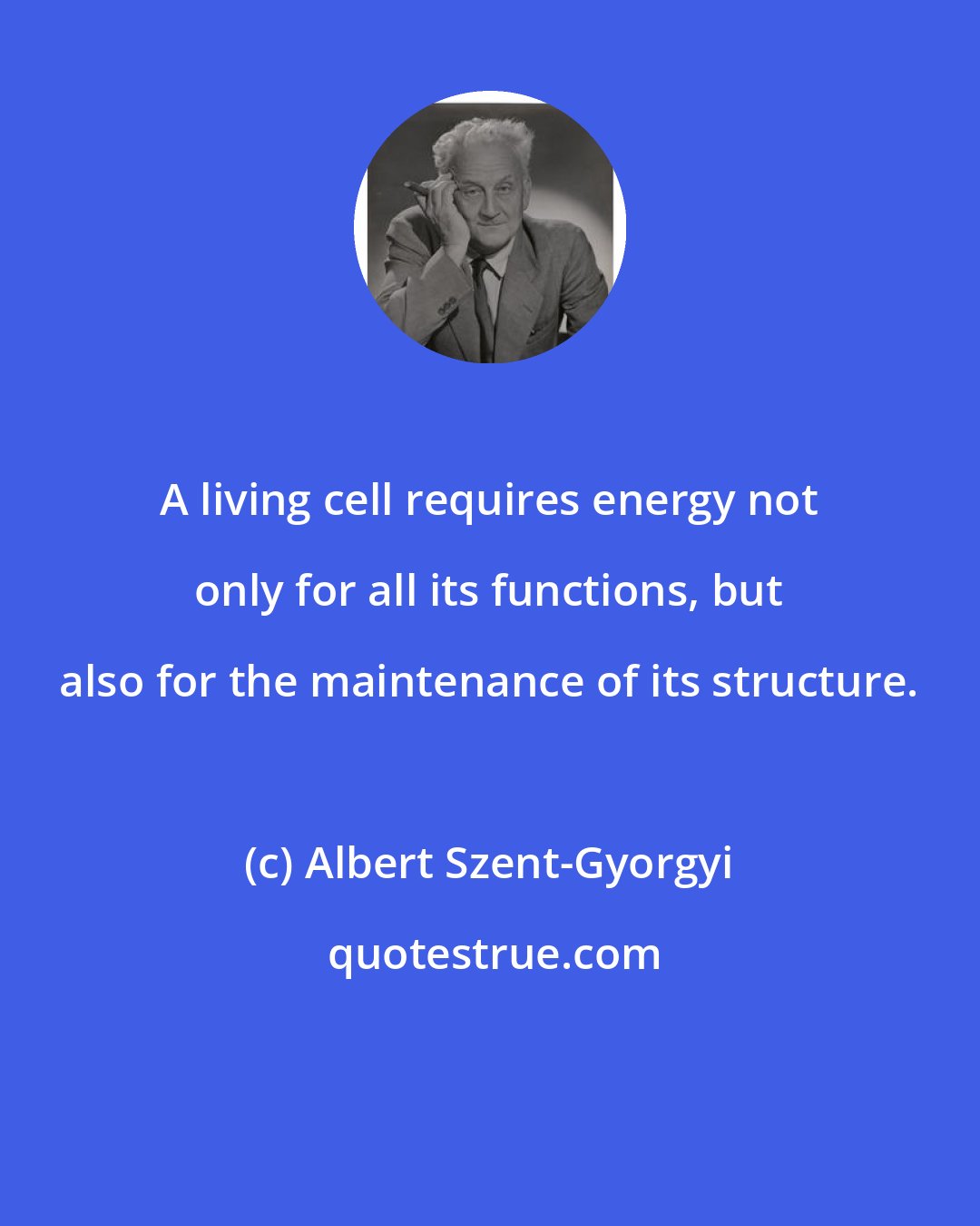 Albert Szent-Gyorgyi: A living cell requires energy not only for all its functions, but also for the maintenance of its structure.