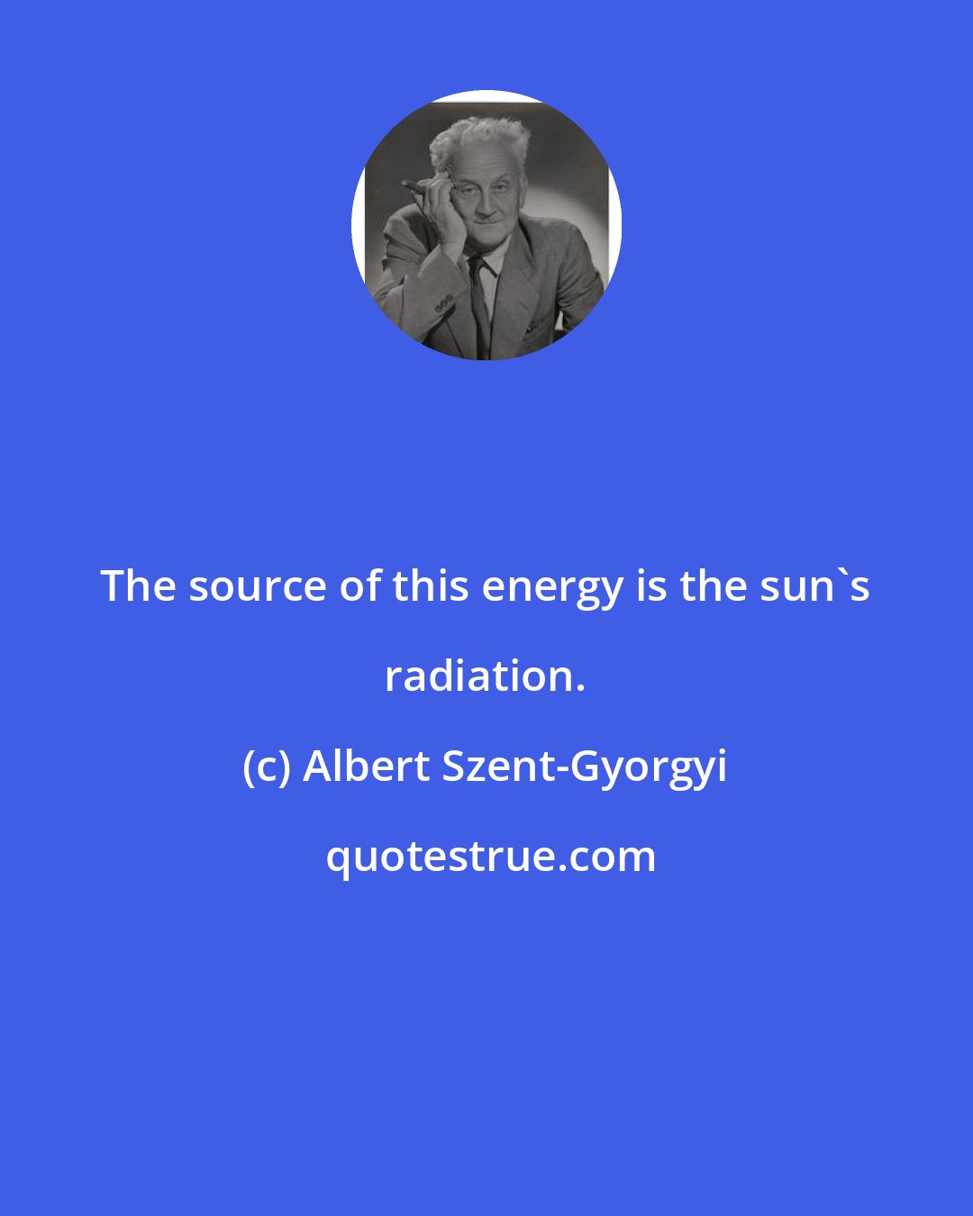 Albert Szent-Gyorgyi: The source of this energy is the sun's radiation.