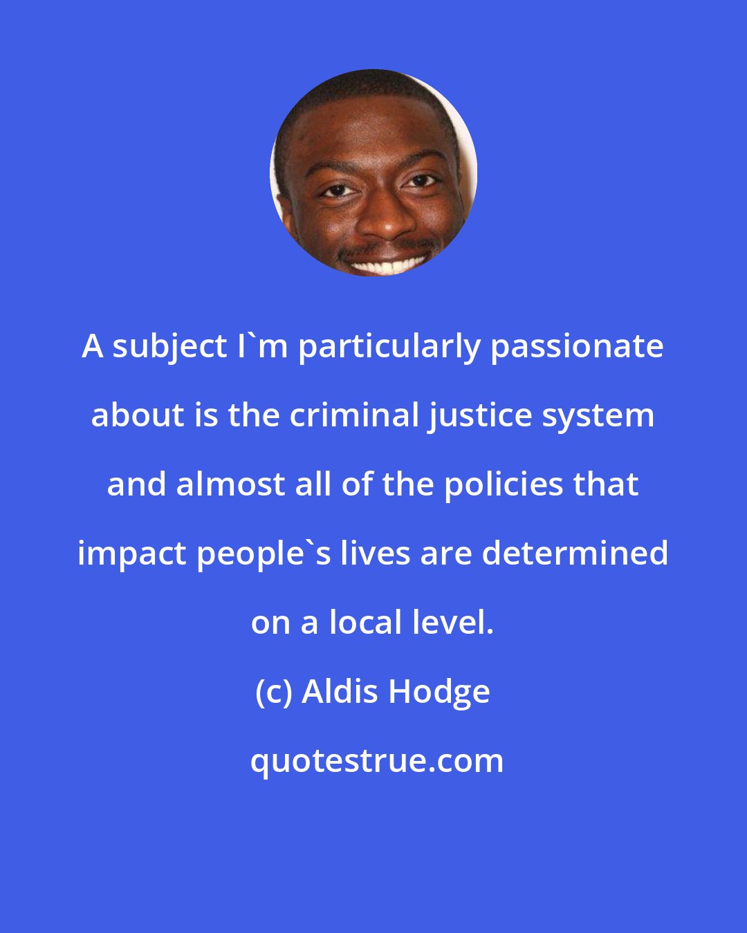 Aldis Hodge: A subject I'm particularly passionate about is the criminal justice system and almost all of the policies that impact people's lives are determined on a local level.
