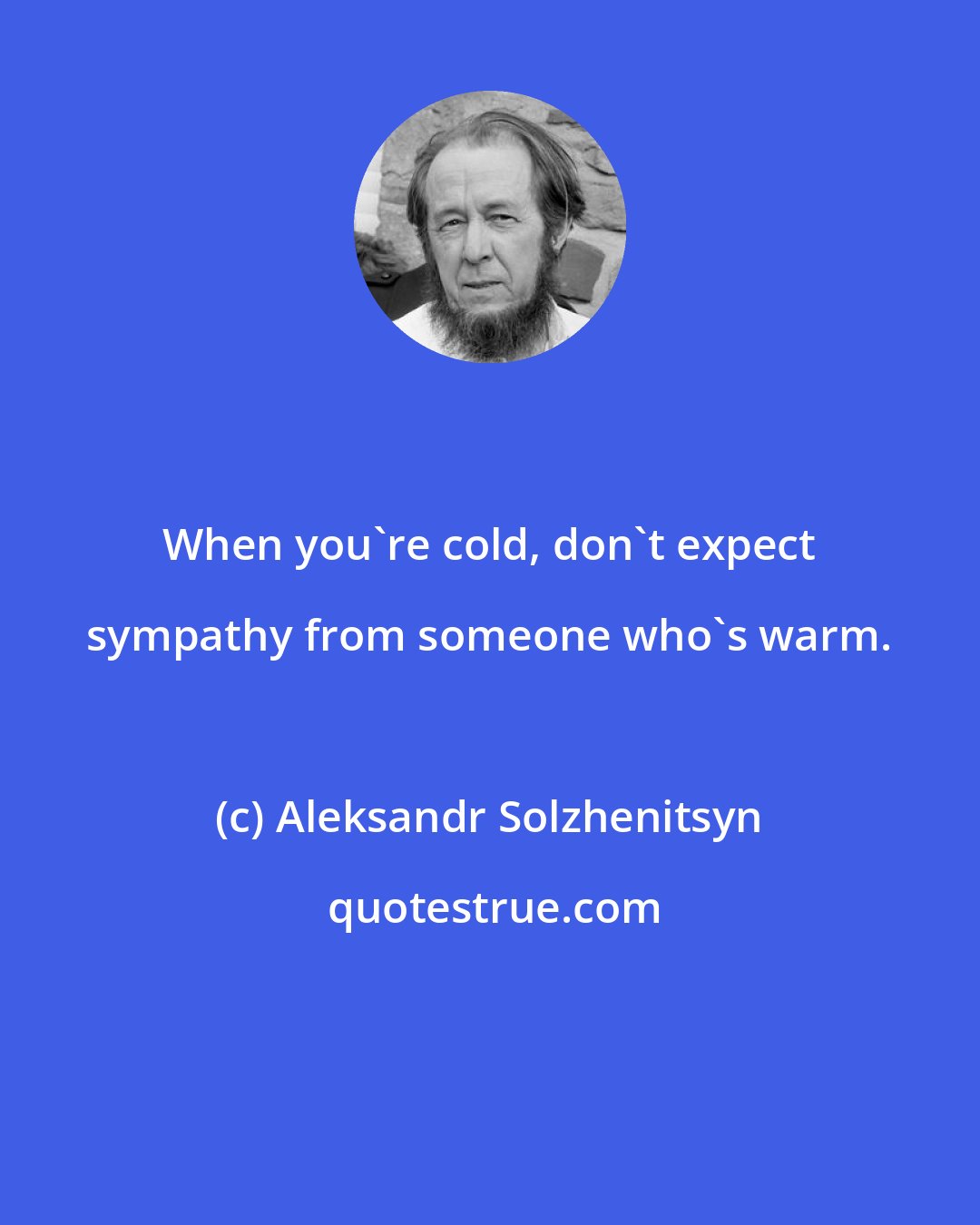 Aleksandr Solzhenitsyn: When you're cold, don't expect sympathy from someone who's warm.