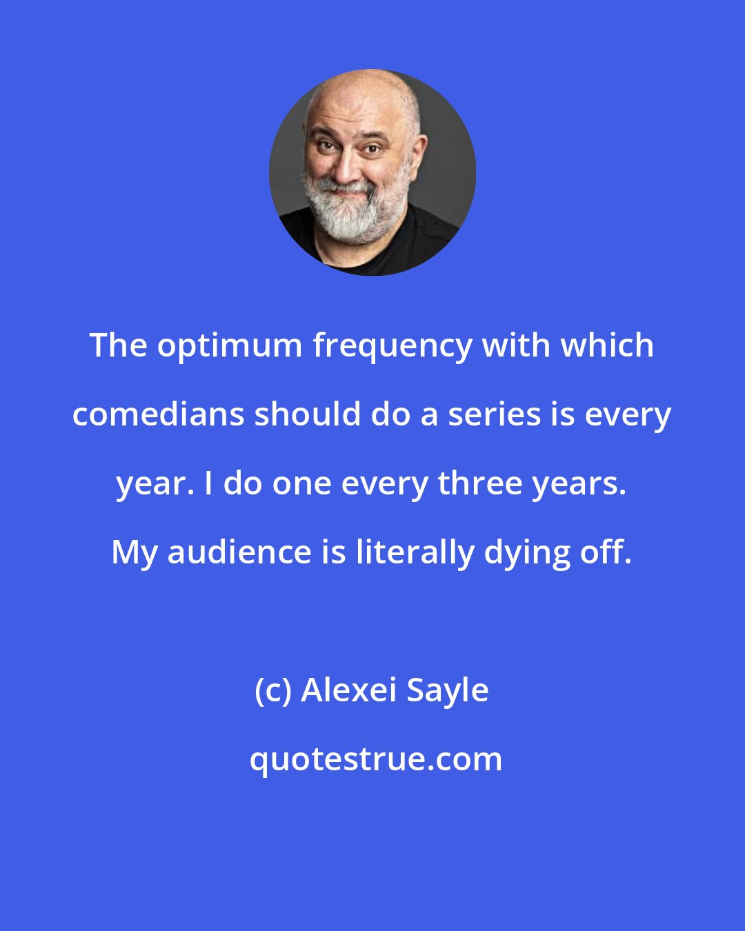 Alexei Sayle: The optimum frequency with which comedians should do a series is every year. I do one every three years. My audience is literally dying off.