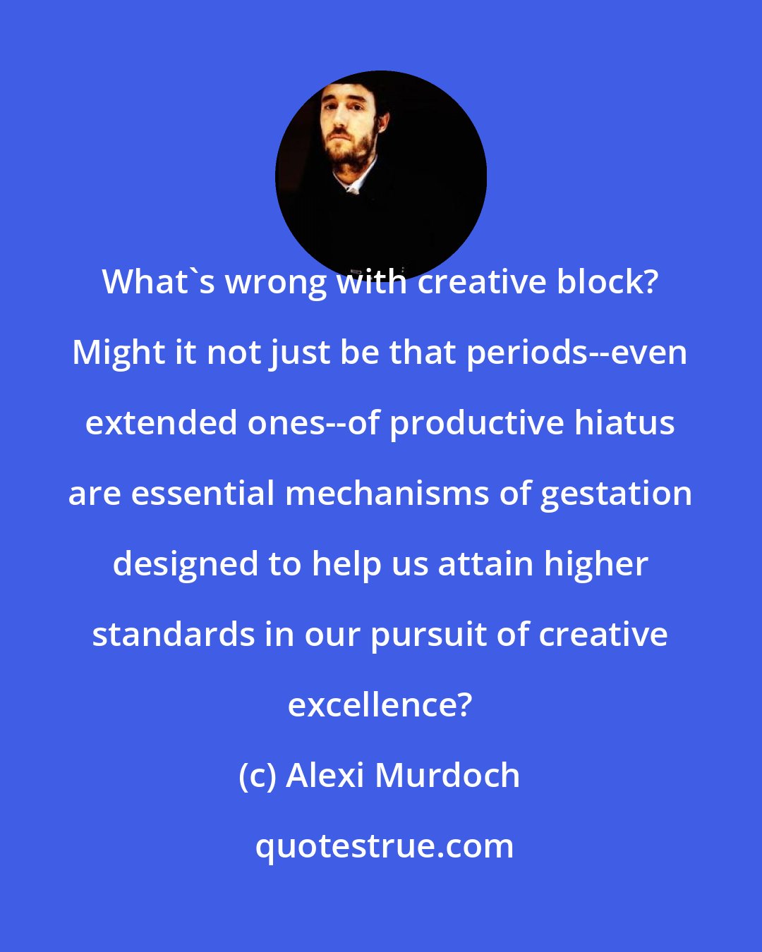 Alexi Murdoch: What's wrong with creative block? Might it not just be that periods--even extended ones--of productive hiatus are essential mechanisms of gestation designed to help us attain higher standards in our pursuit of creative excellence?