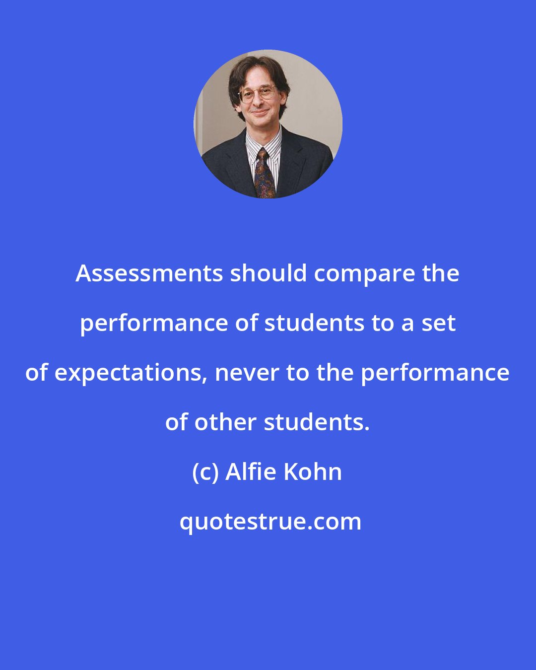 Alfie Kohn: Assessments should compare the performance of students to a set of expectations, never to the performance of other students.