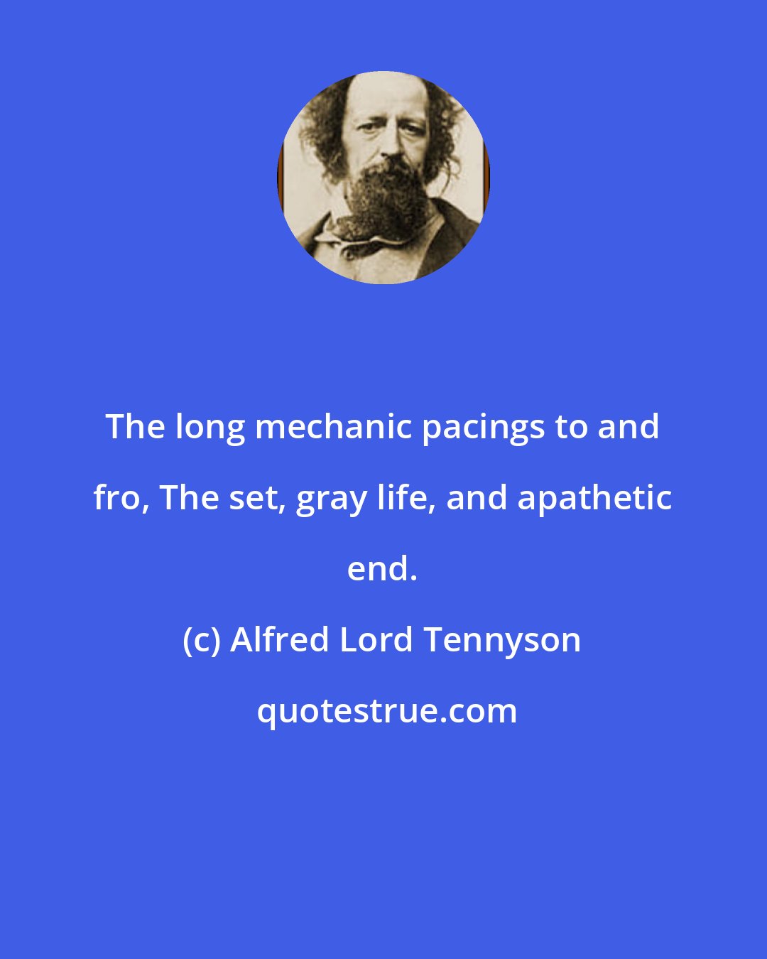 Alfred Lord Tennyson: The long mechanic pacings to and fro, The set, gray life, and apathetic end.