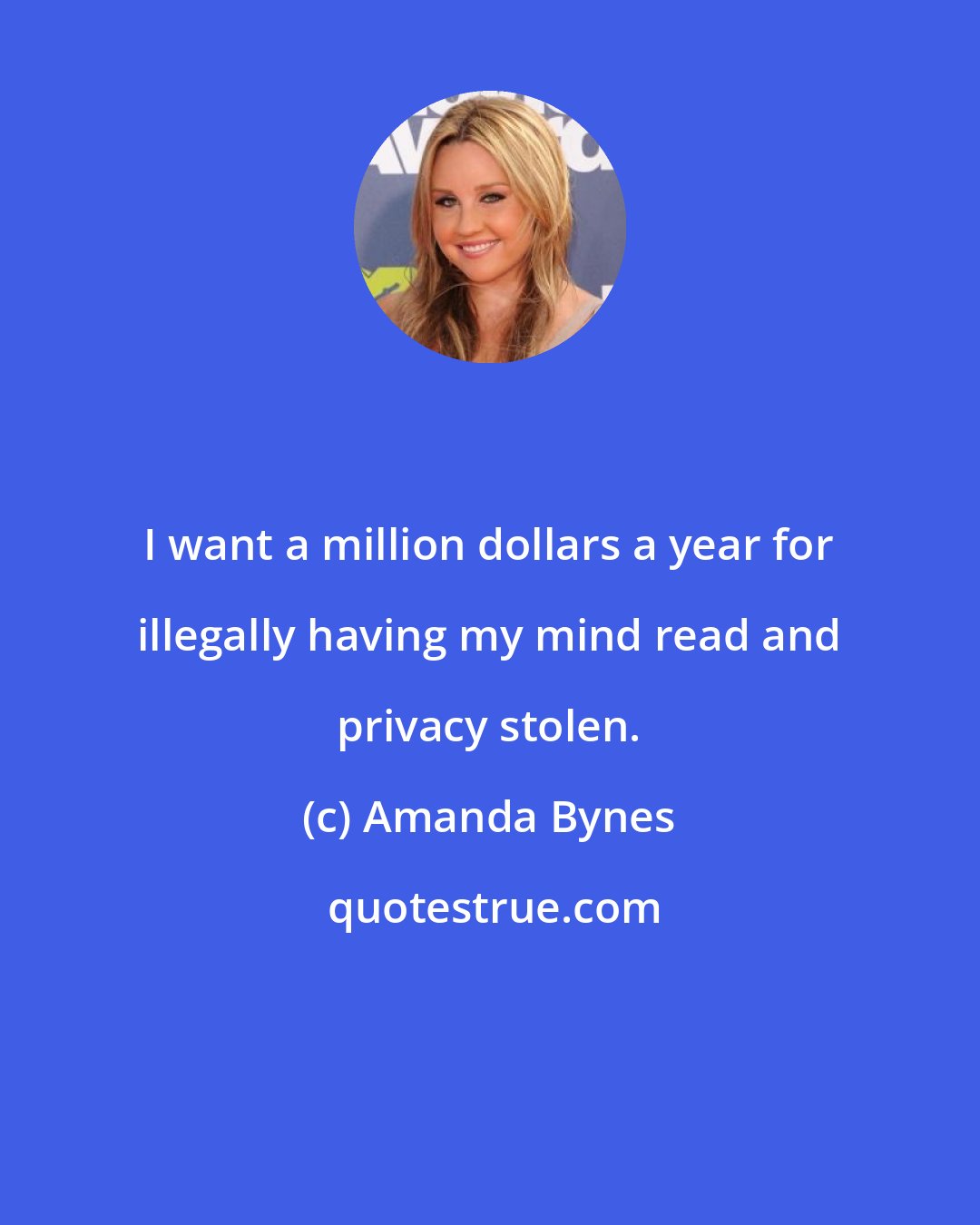 Amanda Bynes: I want a million dollars a year for illegally having my mind read and privacy stolen.