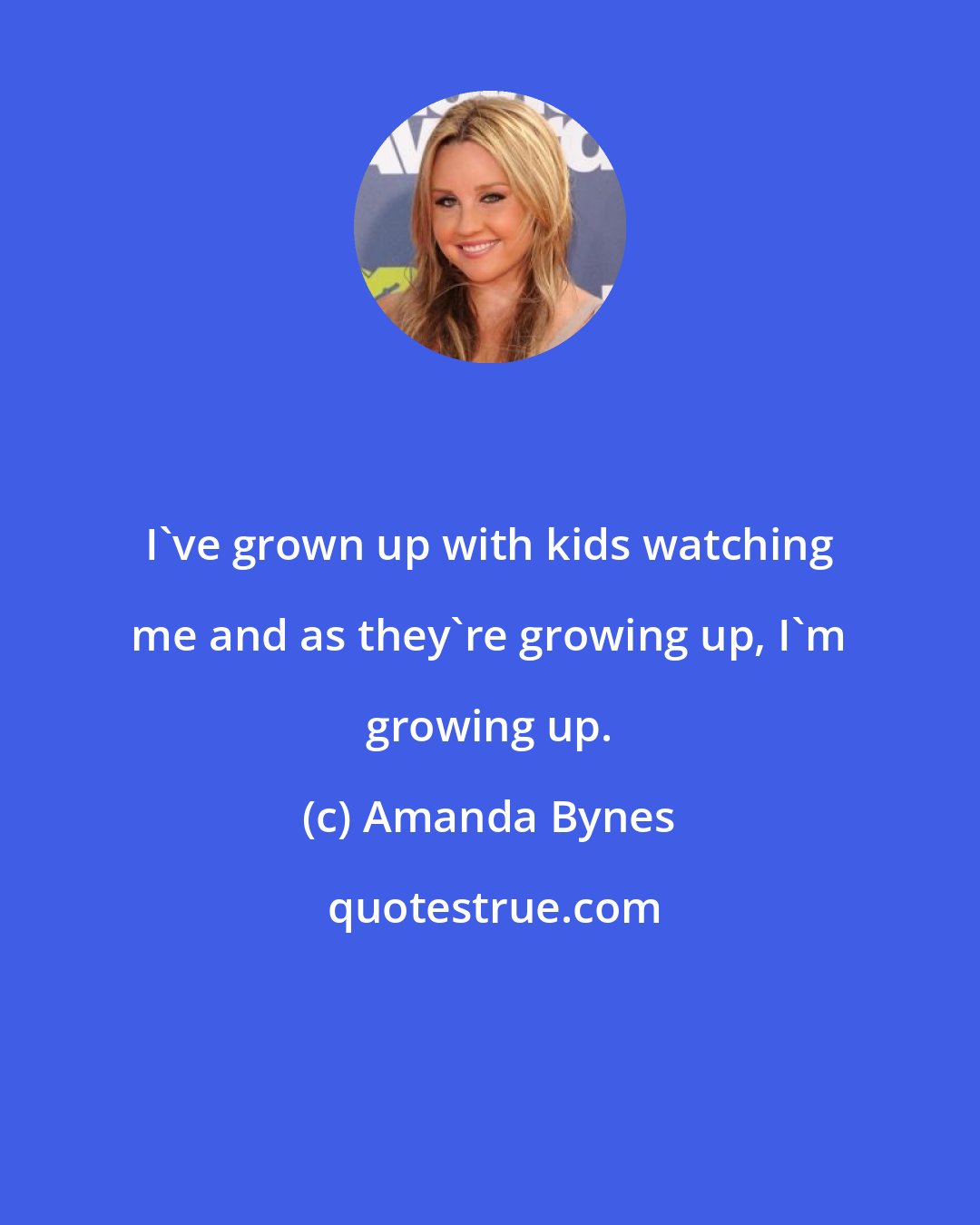 Amanda Bynes: I've grown up with kids watching me and as they're growing up, I'm growing up.