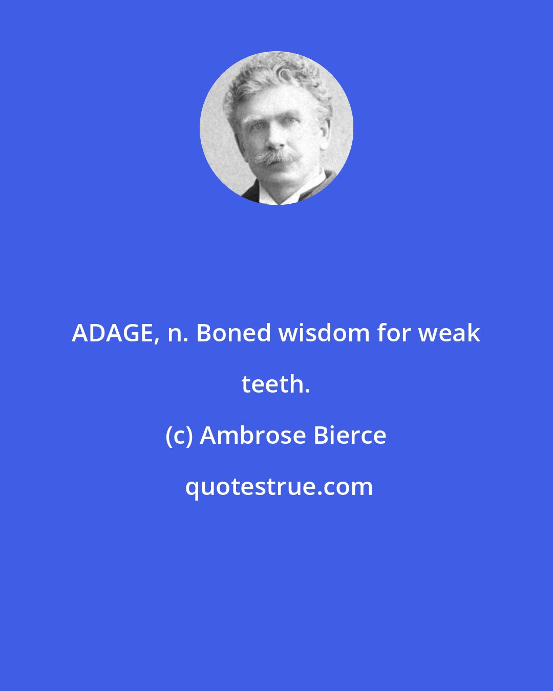 Ambrose Bierce: ADAGE, n. Boned wisdom for weak teeth.