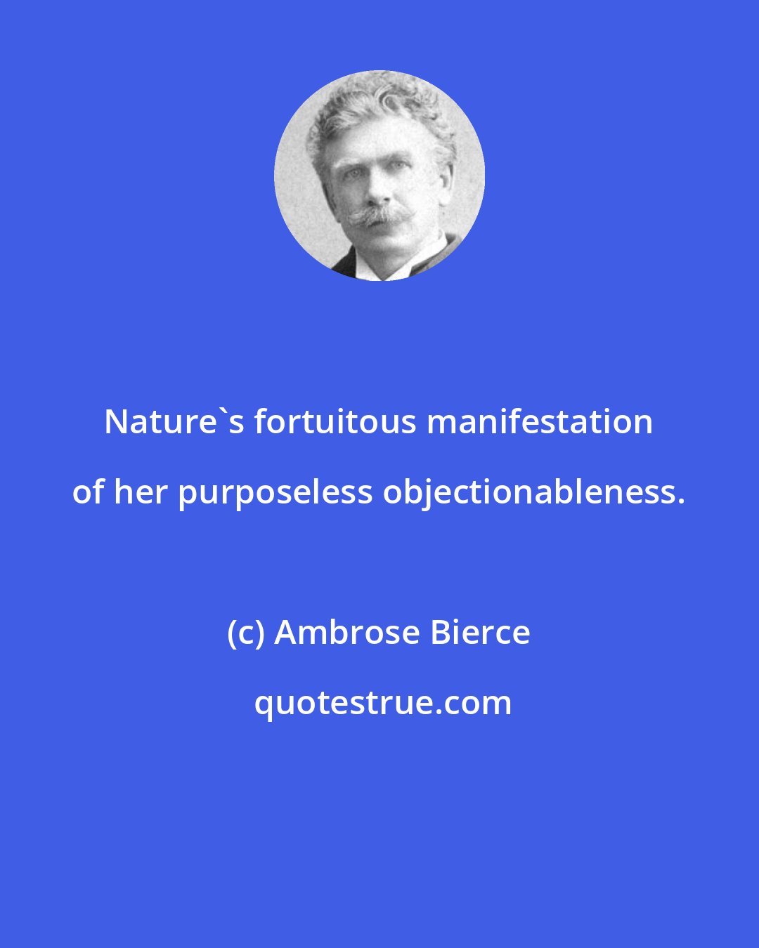 Ambrose Bierce: Nature's fortuitous manifestation of her purposeless objectionableness.