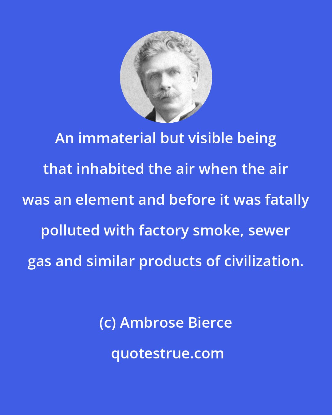 Ambrose Bierce: An immaterial but visible being that inhabited the air when the air was an element and before it was fatally polluted with factory smoke, sewer gas and similar products of civilization.