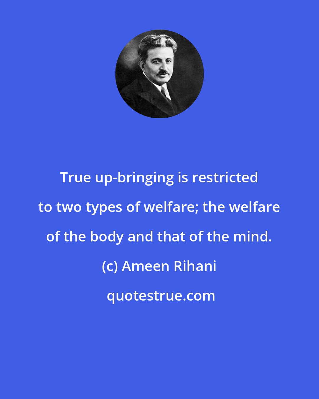 Ameen Rihani: True up-bringing is restricted to two types of welfare; the welfare of the body and that of the mind.