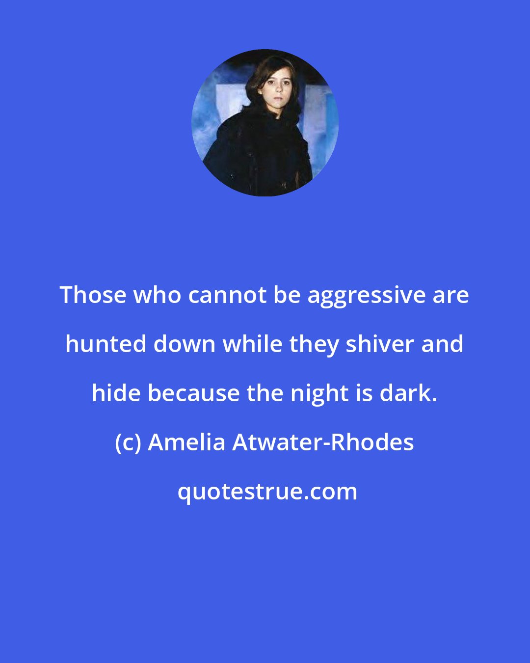 Amelia Atwater-Rhodes: Those who cannot be aggressive are hunted down while they shiver and hide because the night is dark.