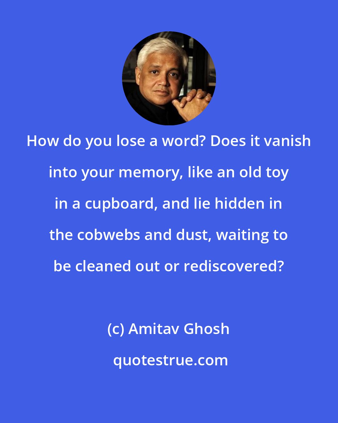 Amitav Ghosh: How do you lose a word? Does it vanish into your memory, like an old toy in a cupboard, and lie hidden in the cobwebs and dust, waiting to be cleaned out or rediscovered?