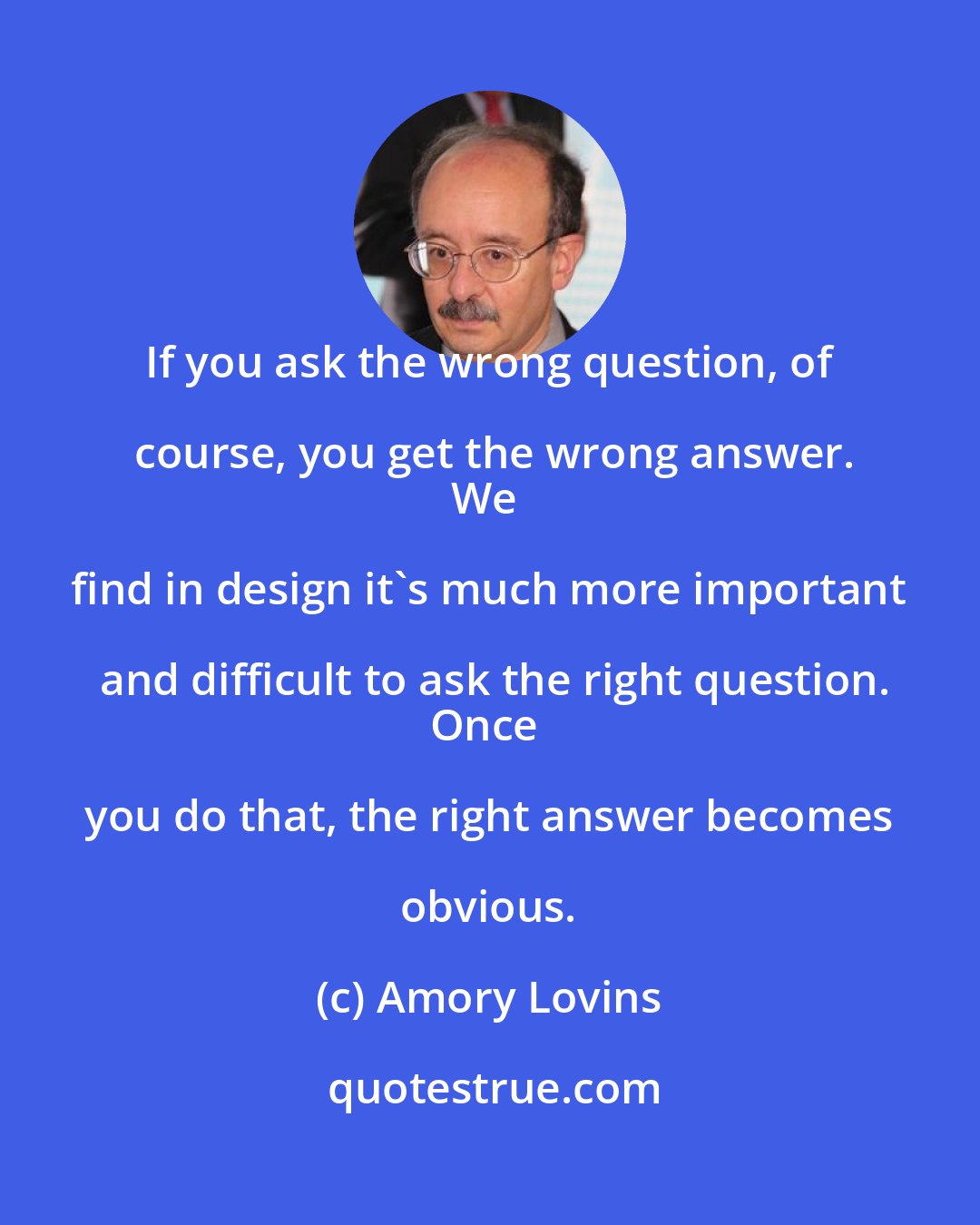 Amory Lovins: If you ask the wrong question, of course, you get the wrong answer.
We find in design it's much more important and difficult to ask the right question.
Once you do that, the right answer becomes obvious.