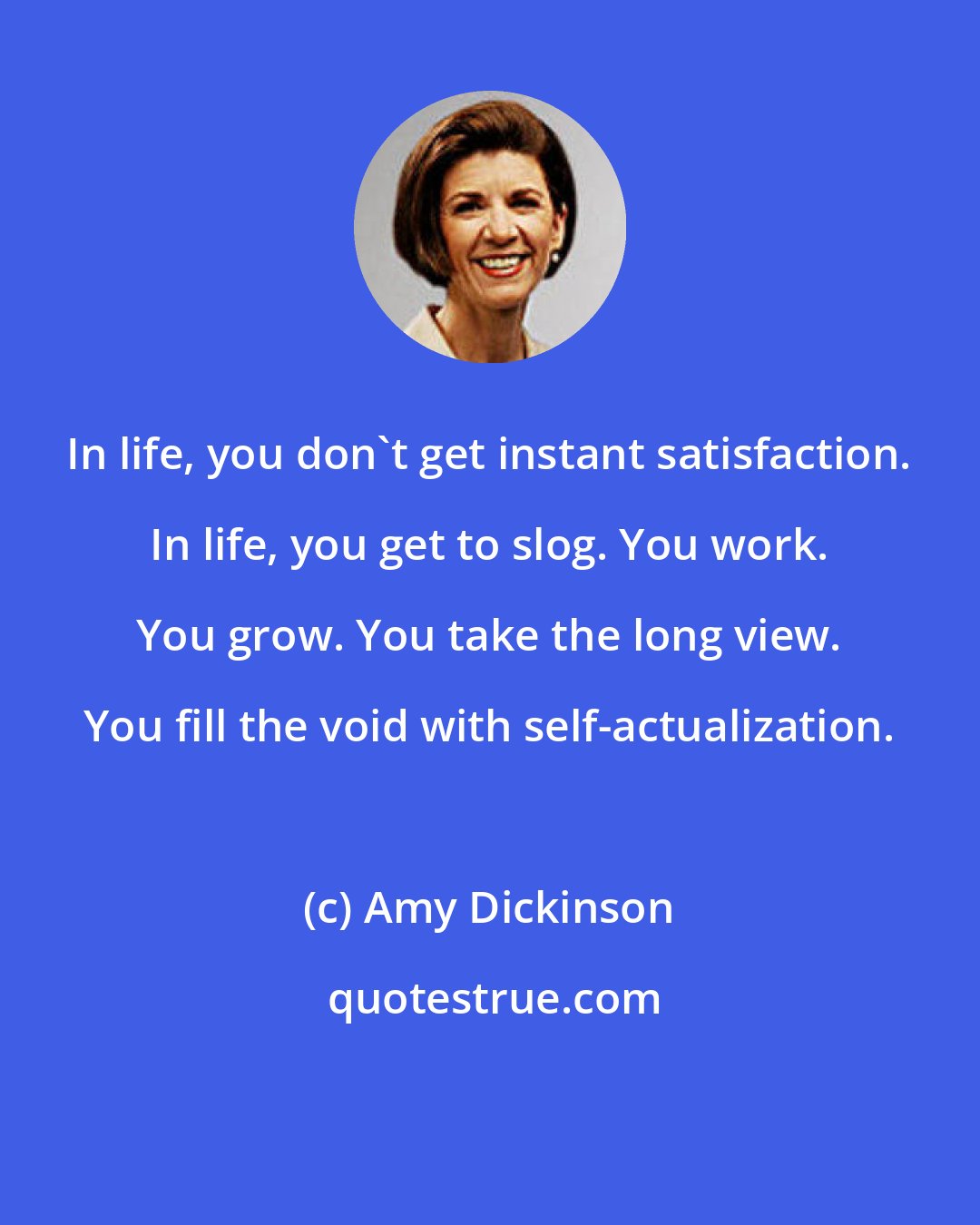 Amy Dickinson: In life, you don't get instant satisfaction. In life, you get to slog. You work. You grow. You take the long view. You fill the void with self-actualization.