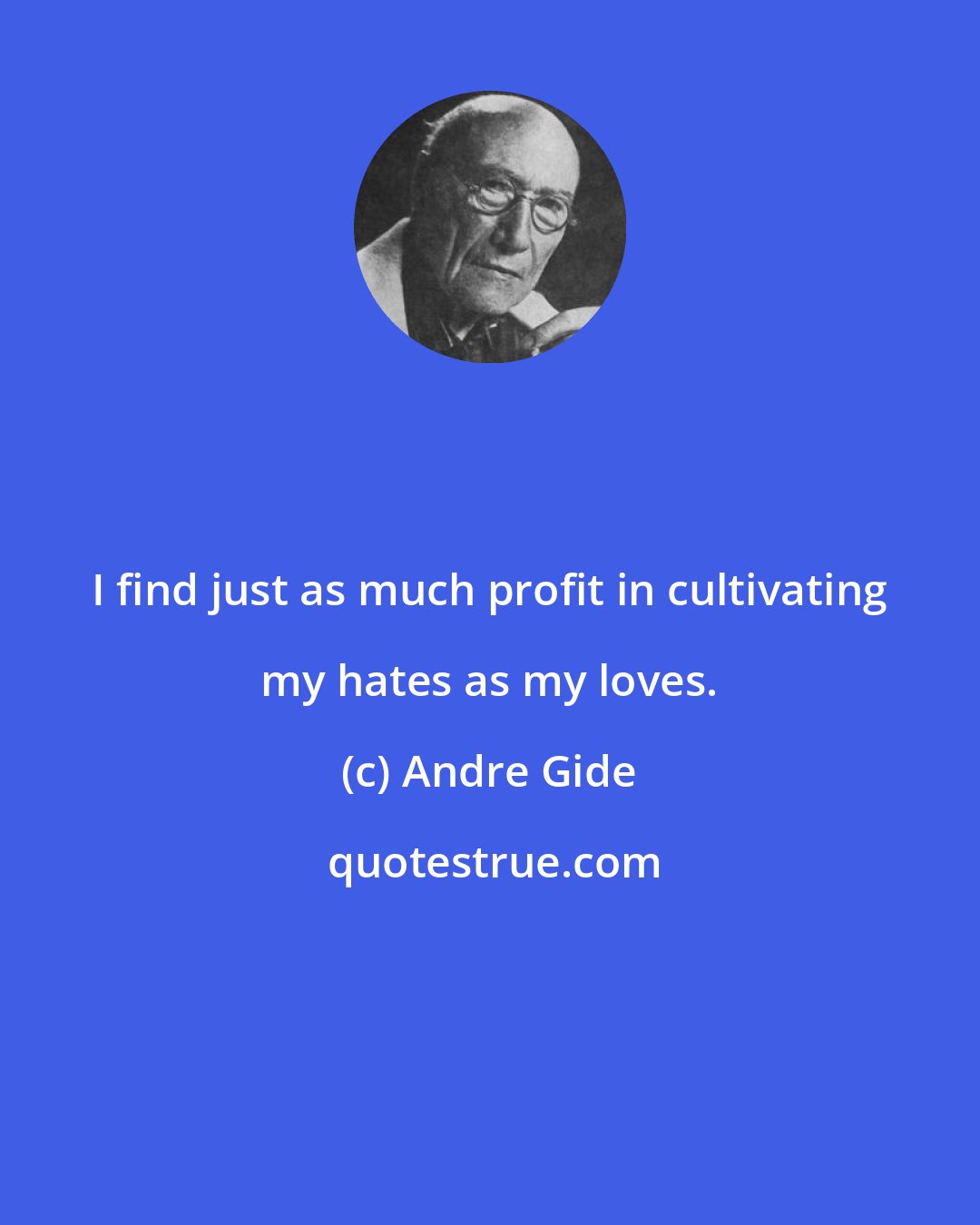 Andre Gide: I find just as much profit in cultivating my hates as my loves.