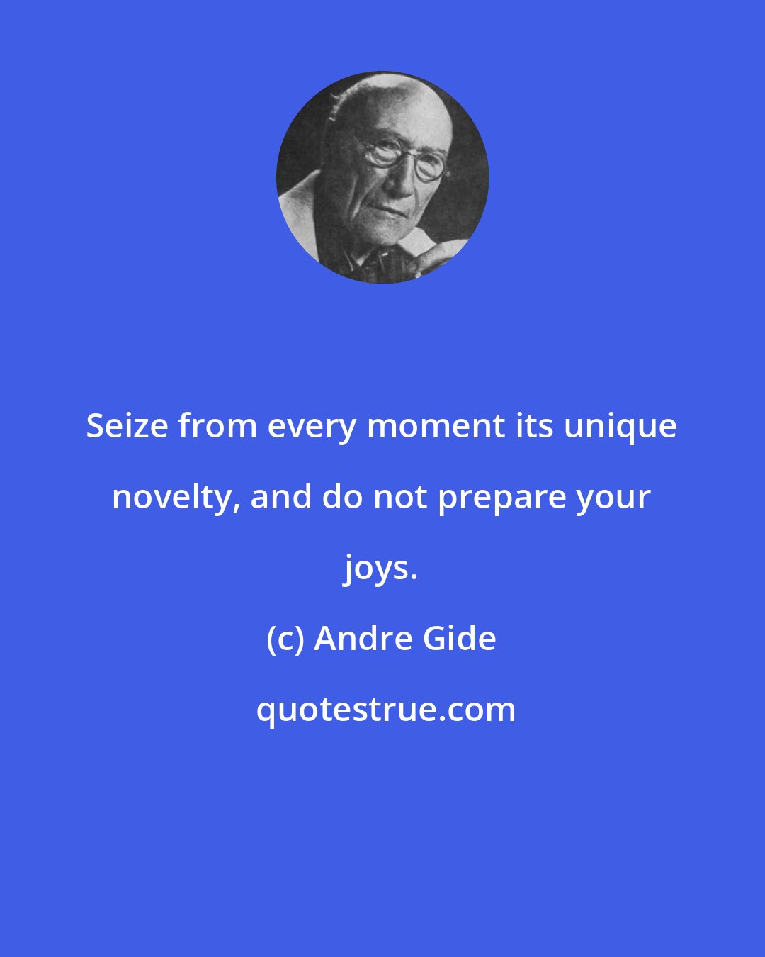 Andre Gide: Seize from every moment its unique novelty, and do not prepare your joys.