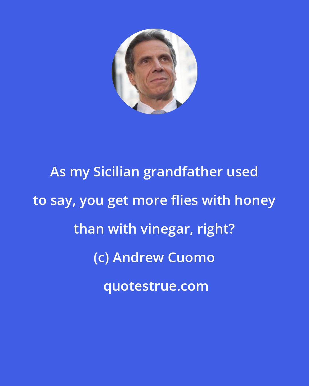 Andrew Cuomo: As my Sicilian grandfather used to say, you get more flies with honey than with vinegar, right?