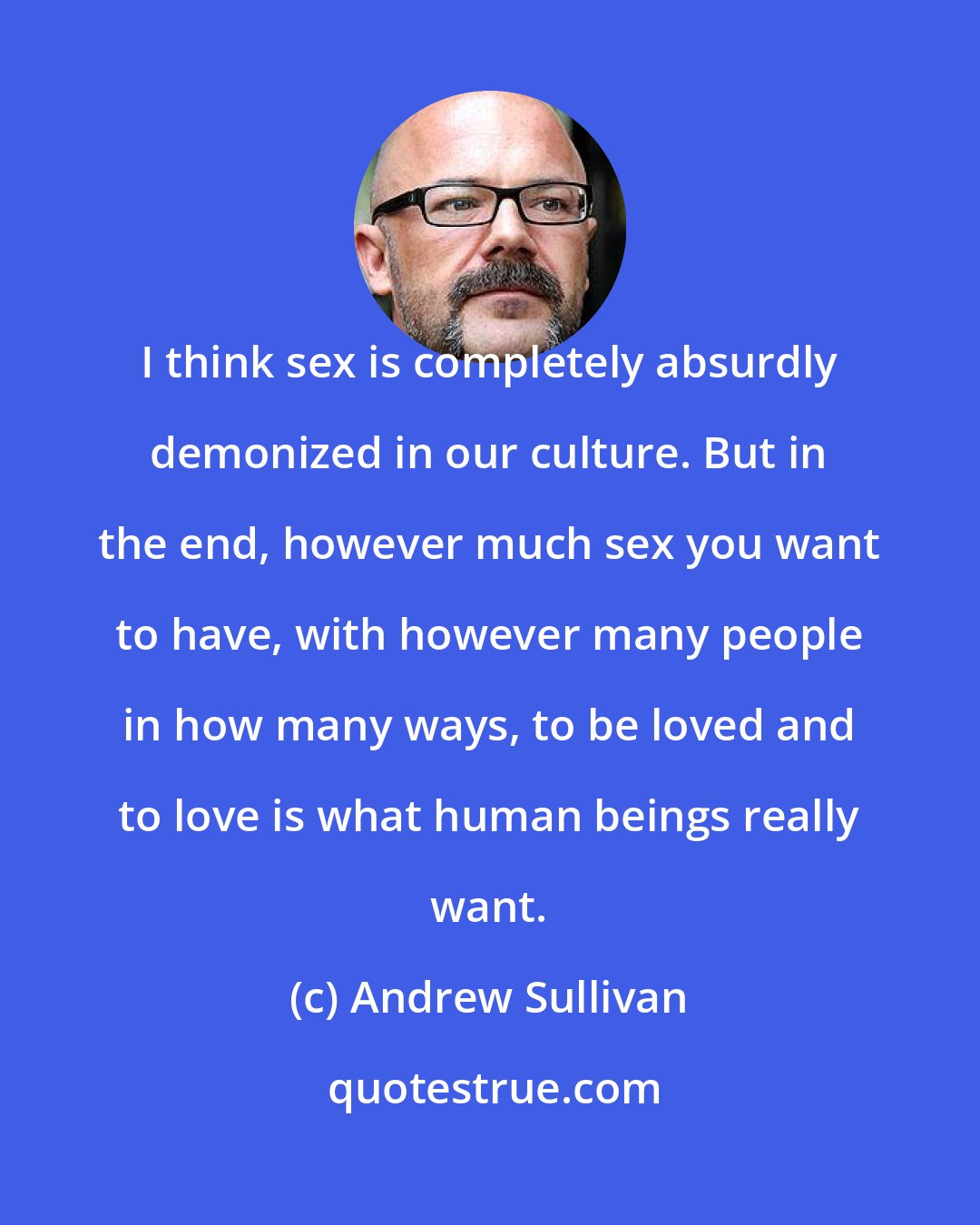 Andrew Sullivan: I think sex is completely absurdly demonized in our culture. But in the end, however much sex you want to have, with however many people in how many ways, to be loved and to love is what human beings really want.