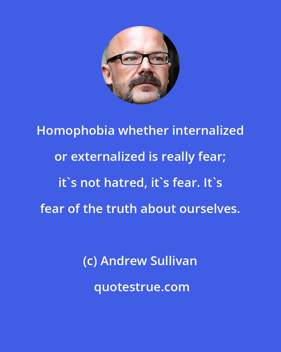 Andrew Sullivan: Homophobia whether internalized or externalized is really fear; it's not hatred, it's fear. It's fear of the truth about ourselves.