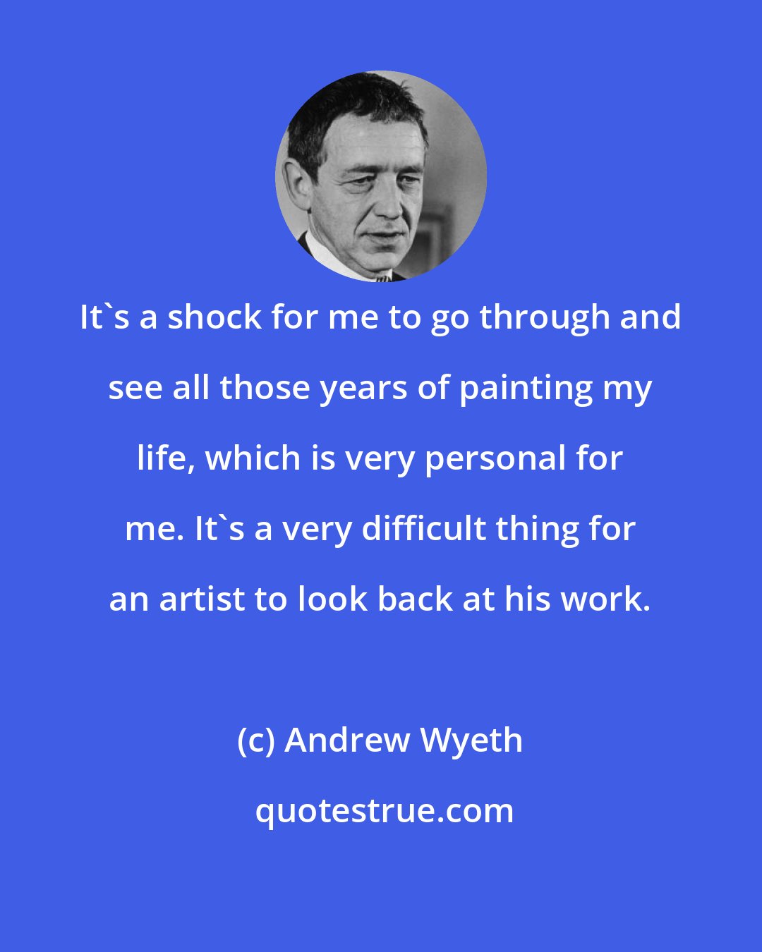 Andrew Wyeth: It's a shock for me to go through and see all those years of painting my life, which is very personal for me. It's a very difficult thing for an artist to look back at his work.