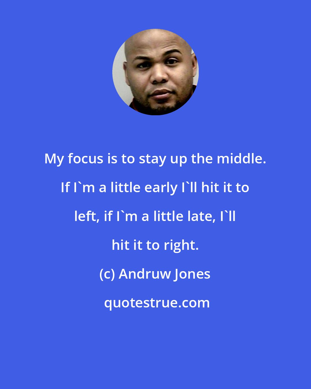 Andruw Jones: My focus is to stay up the middle. If I'm a little early I'll hit it to left, if I'm a little late, I'll hit it to right.