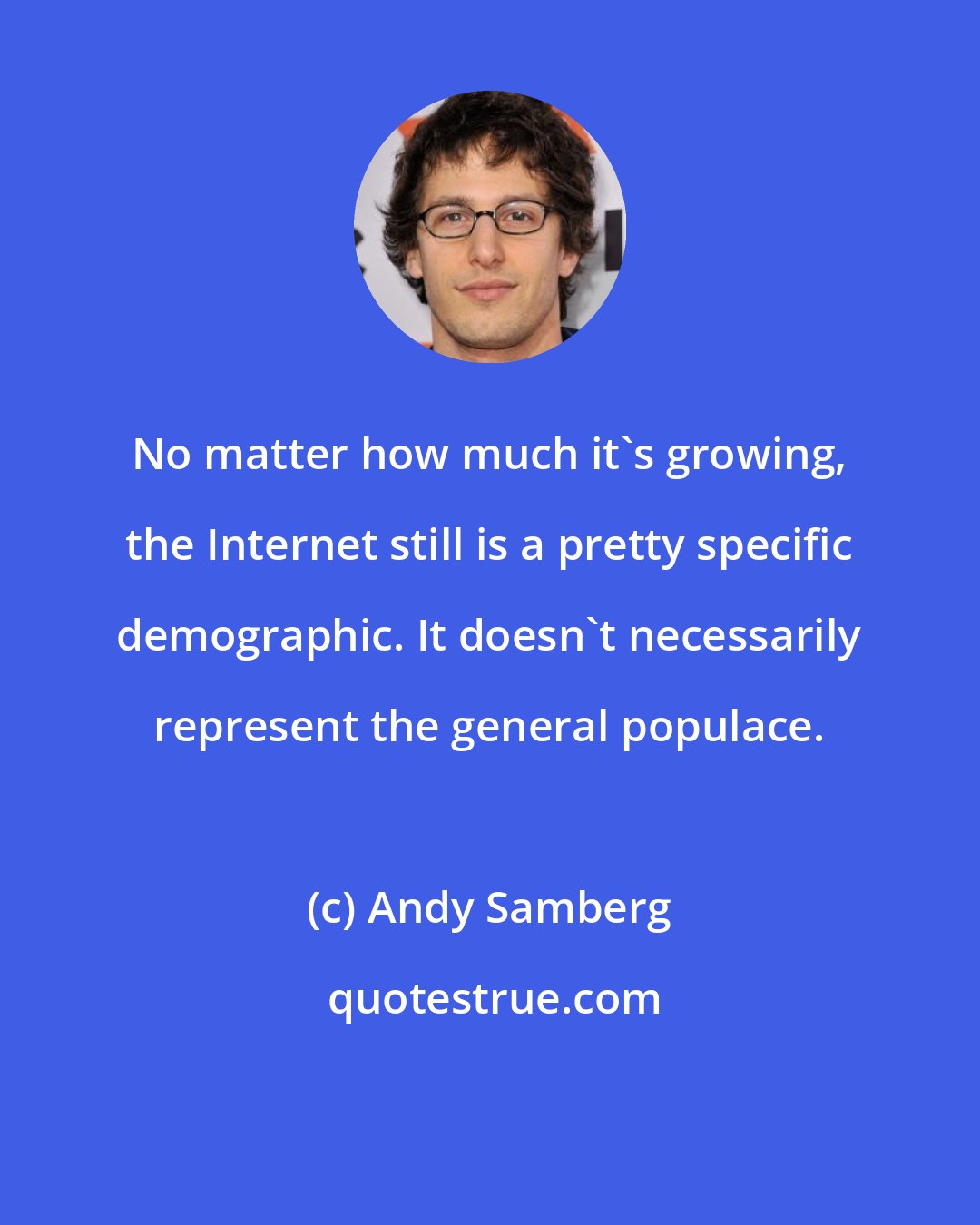 Andy Samberg: No matter how much it's growing, the Internet still is a pretty specific demographic. It doesn't necessarily represent the general populace.