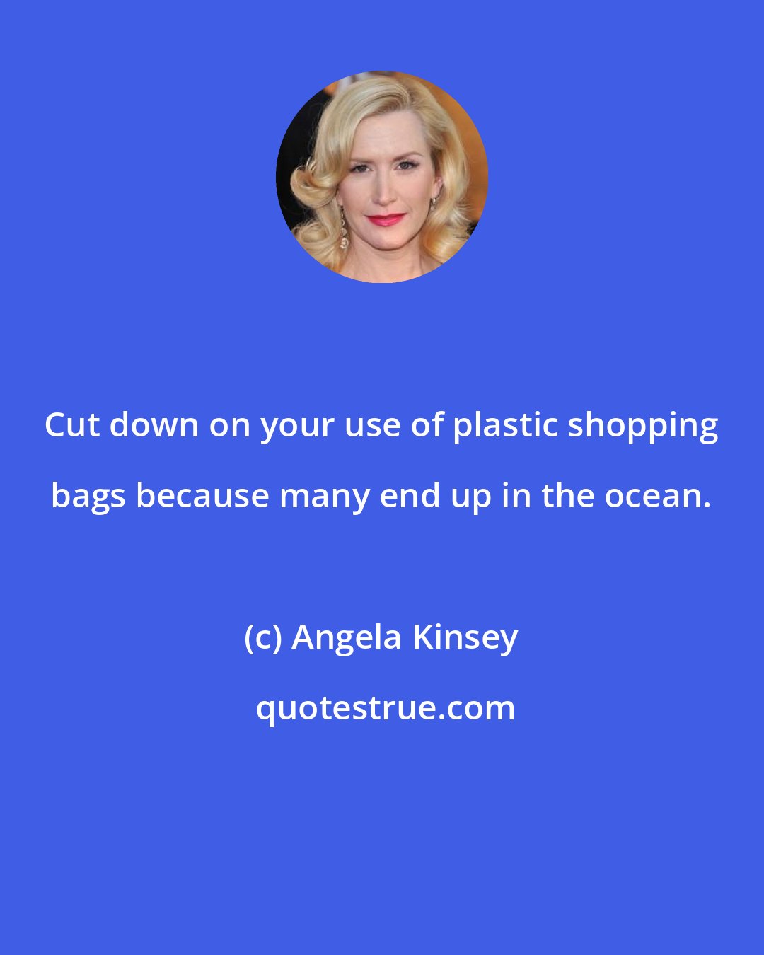Angela Kinsey: Cut down on your use of plastic shopping bags because many end up in the ocean.