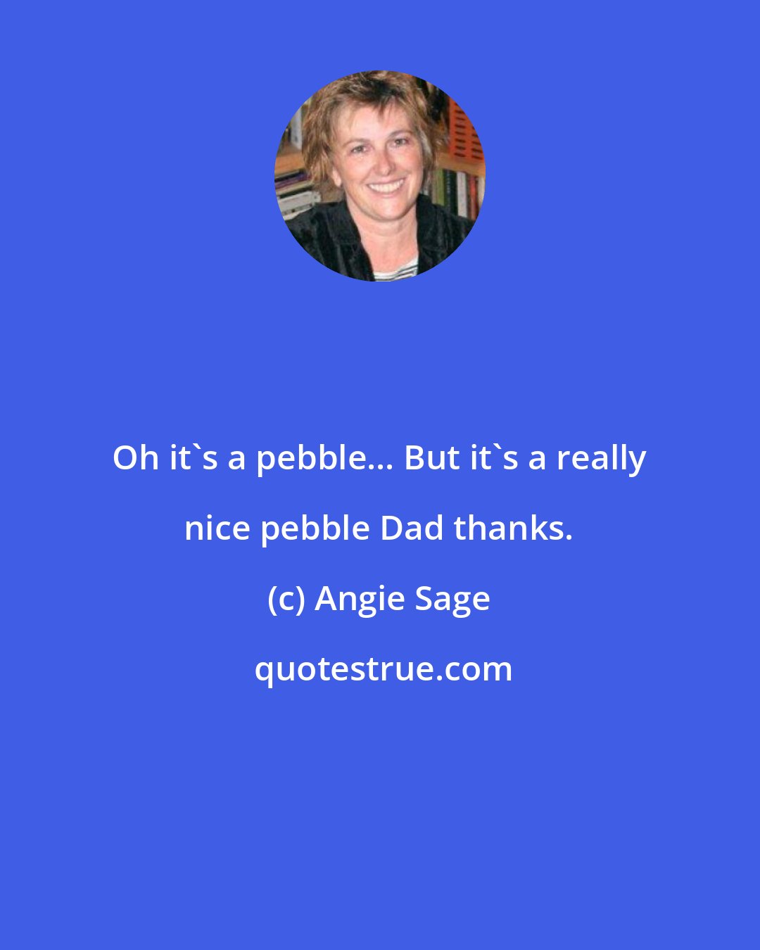 Angie Sage: Oh it's a pebble... But it's a really nice pebble Dad thanks.