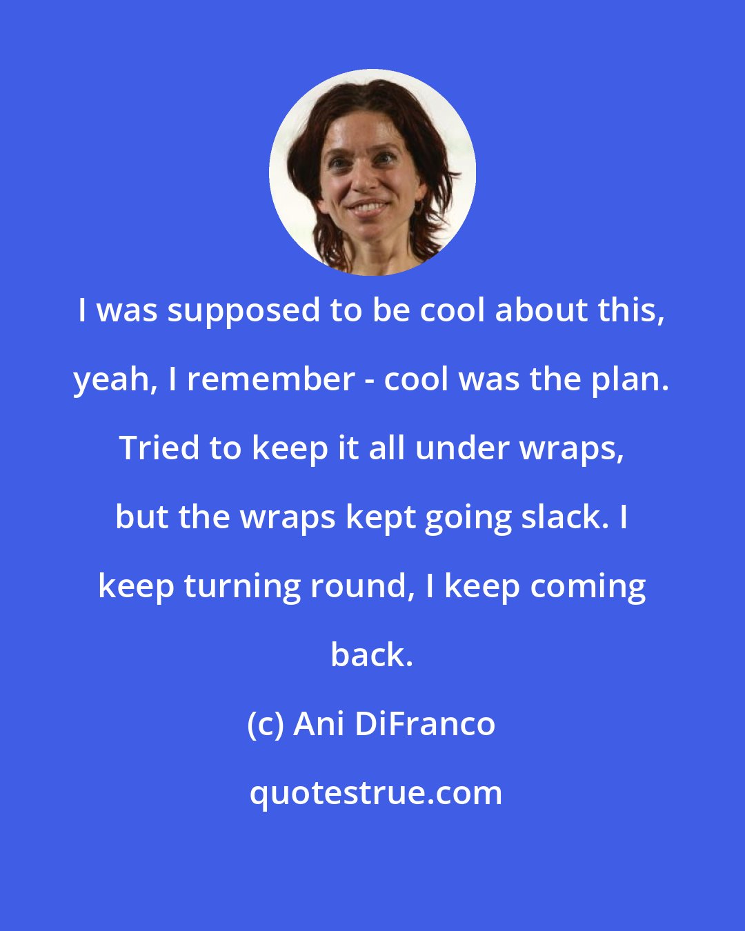 Ani DiFranco: I was supposed to be cool about this, yeah, I remember - cool was the plan. Tried to keep it all under wraps, but the wraps kept going slack. I keep turning round, I keep coming back.