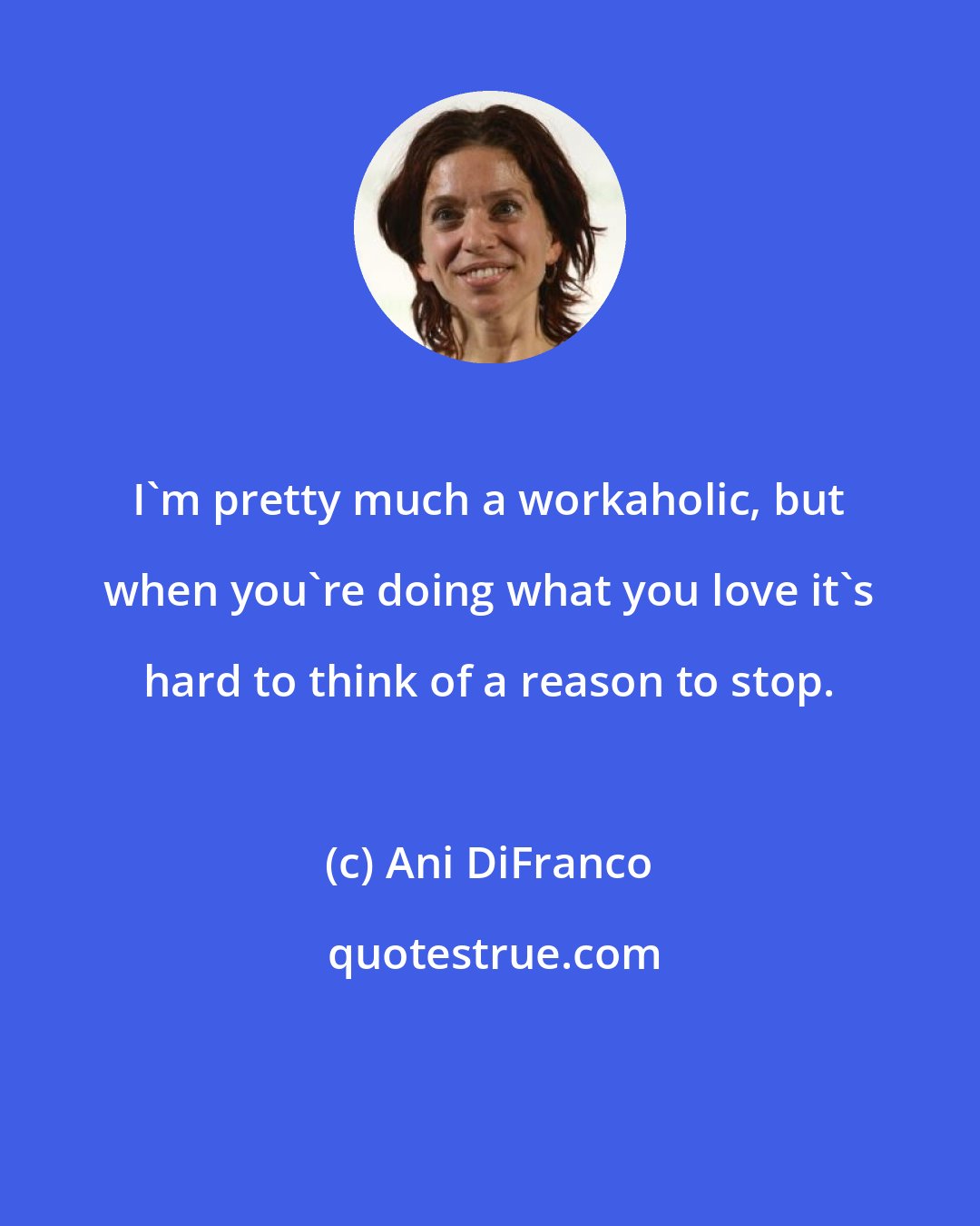 Ani DiFranco: I'm pretty much a workaholic, but when you're doing what you love it's hard to think of a reason to stop.