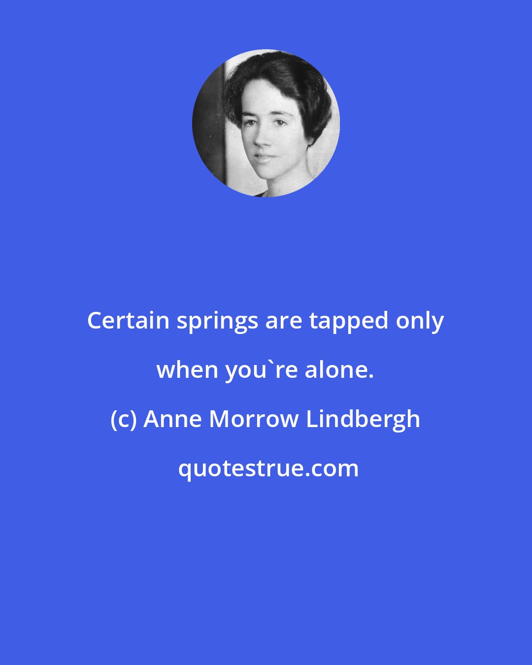 Anne Morrow Lindbergh: Certain springs are tapped only when you're alone.