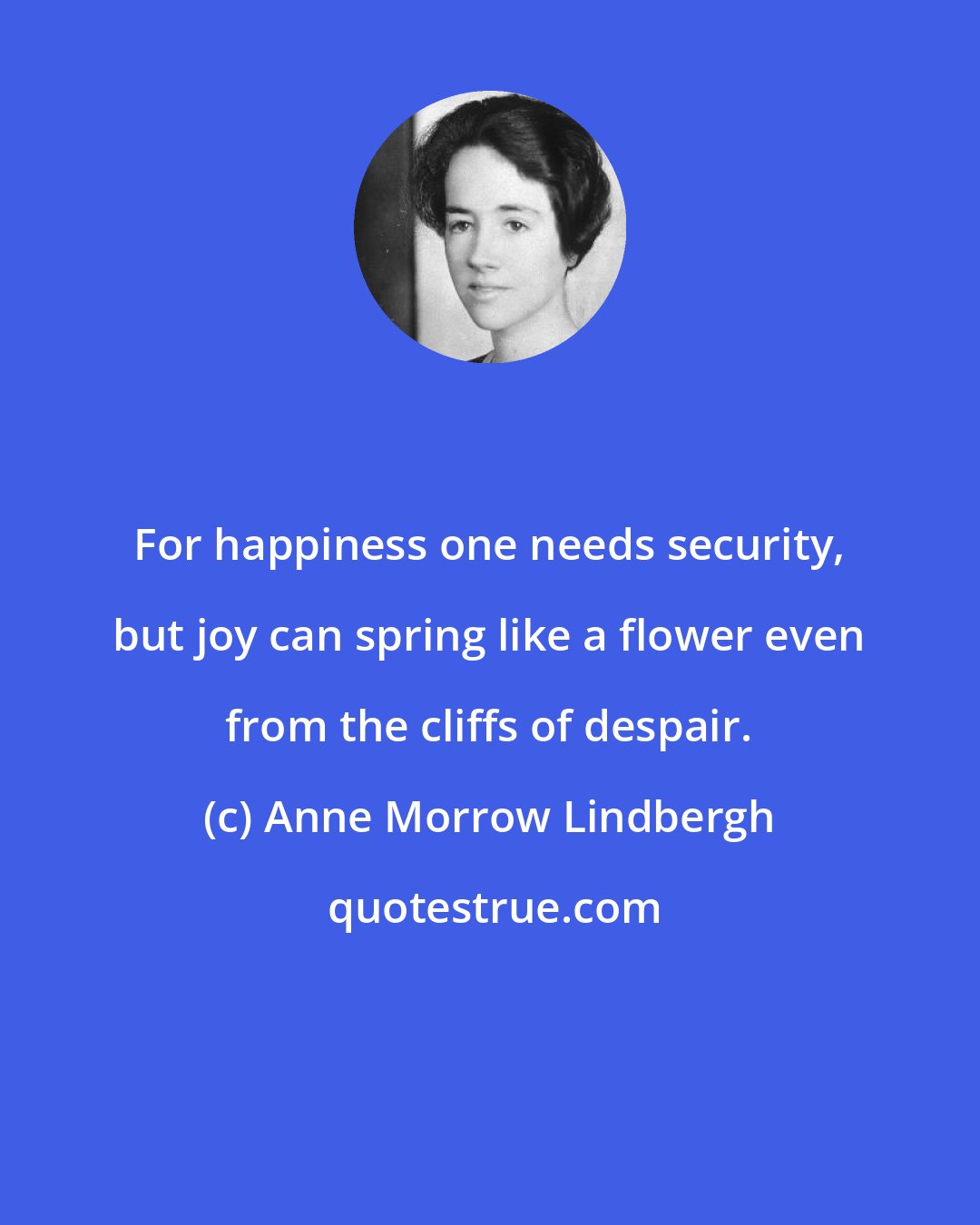 Anne Morrow Lindbergh: For happiness one needs security, but joy can spring like a flower even from the cliffs of despair.