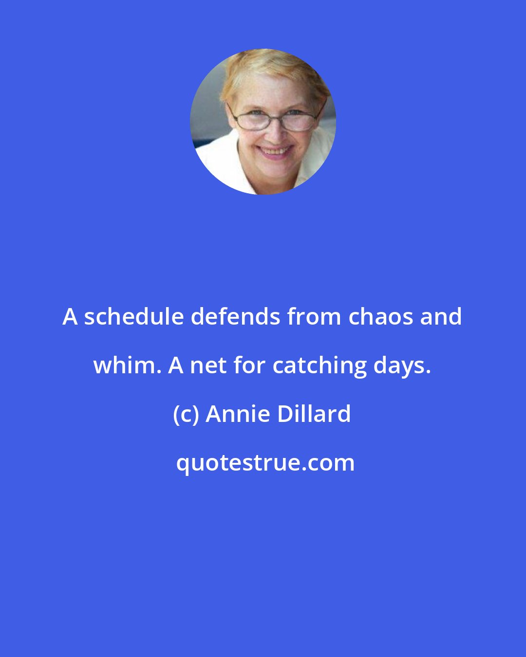 Annie Dillard: A schedule defends from chaos and whim. A net for catching days.