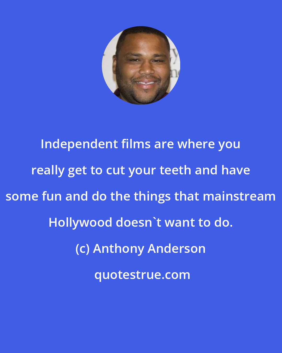 Anthony Anderson: Independent films are where you really get to cut your teeth and have some fun and do the things that mainstream Hollywood doesn't want to do.