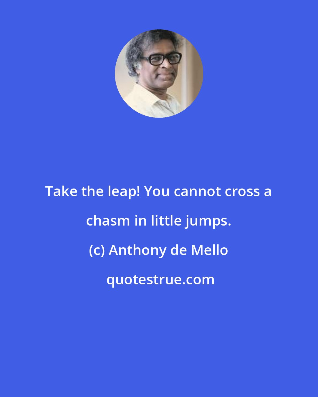 Anthony de Mello: Take the leap! You cannot cross a chasm in little jumps.