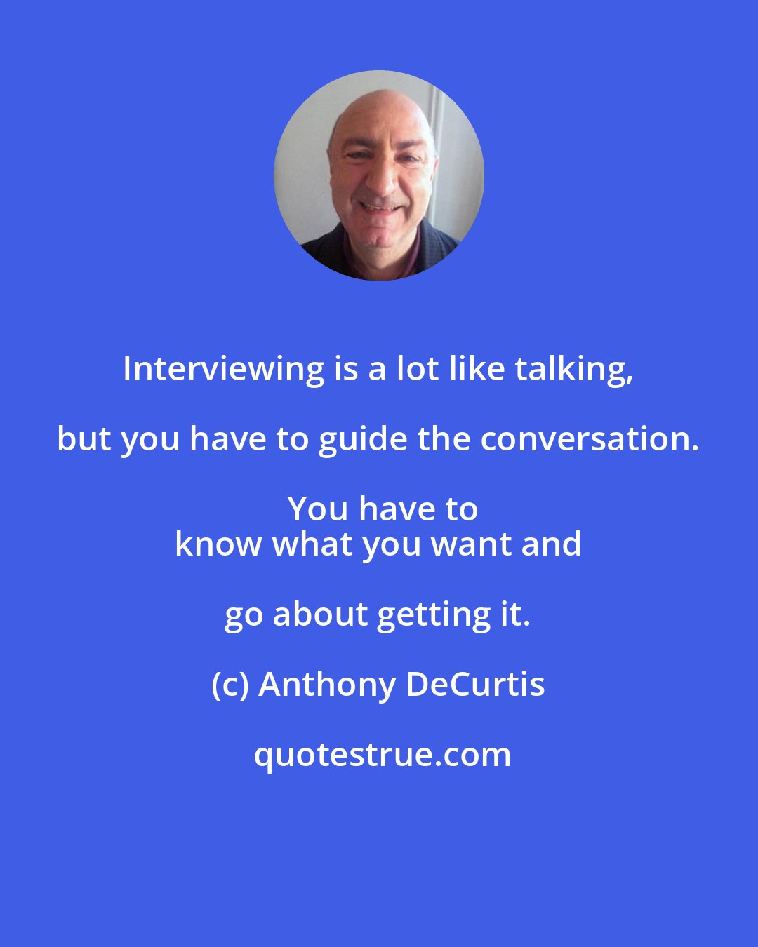 Anthony DeCurtis: Interviewing is a lot like talking, but you have to guide the conversation. You have to
 know what you want and go about getting it.