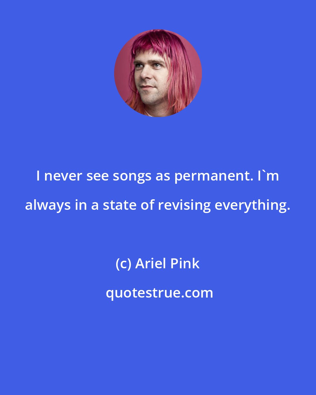 Ariel Pink: I never see songs as permanent. I'm always in a state of revising everything.