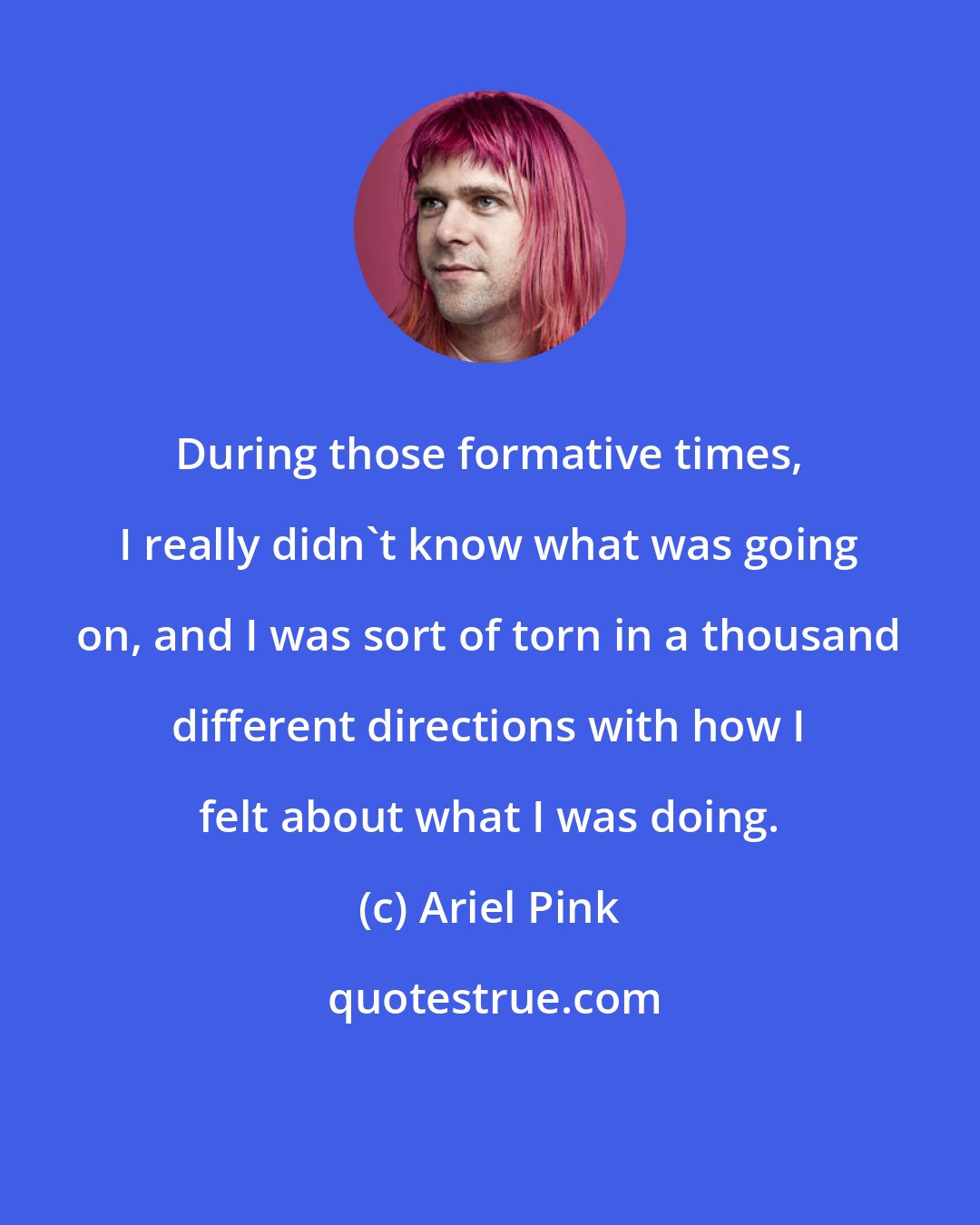 Ariel Pink: During those formative times, I really didn't know what was going on, and I was sort of torn in a thousand different directions with how I felt about what I was doing.