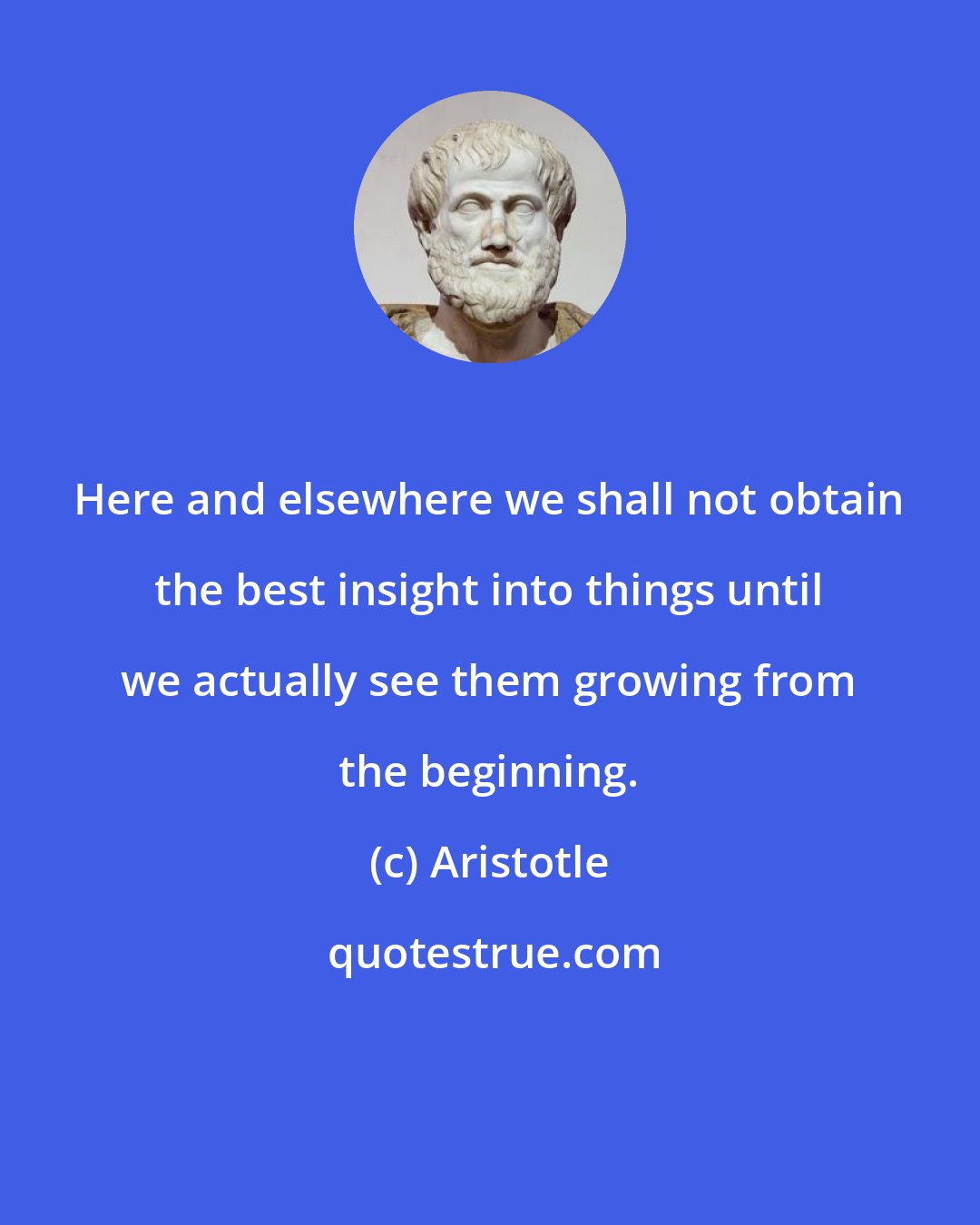 Aristotle: Here and elsewhere we shall not obtain the best insight into things until we actually see them growing from the beginning.