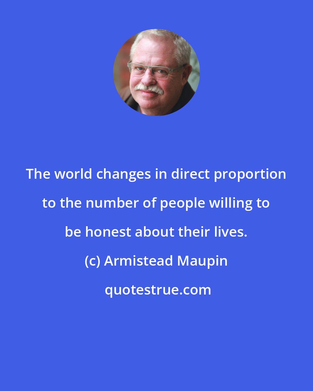 Armistead Maupin: The world changes in direct proportion to the number of people willing to be honest about their lives.