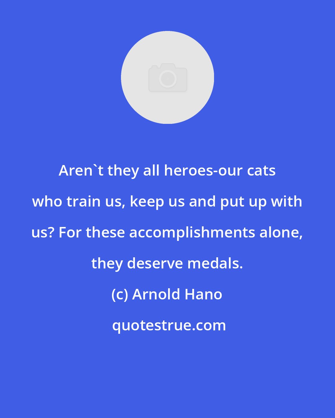 Arnold Hano: Aren't they all heroes-our cats who train us, keep us and put up with us? For these accomplishments alone, they deserve medals.