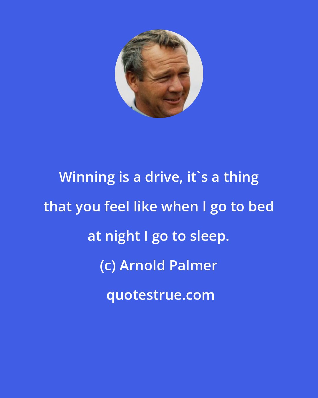 Arnold Palmer: Winning is a drive, it's a thing that you feel like when I go to bed at night I go to sleep.